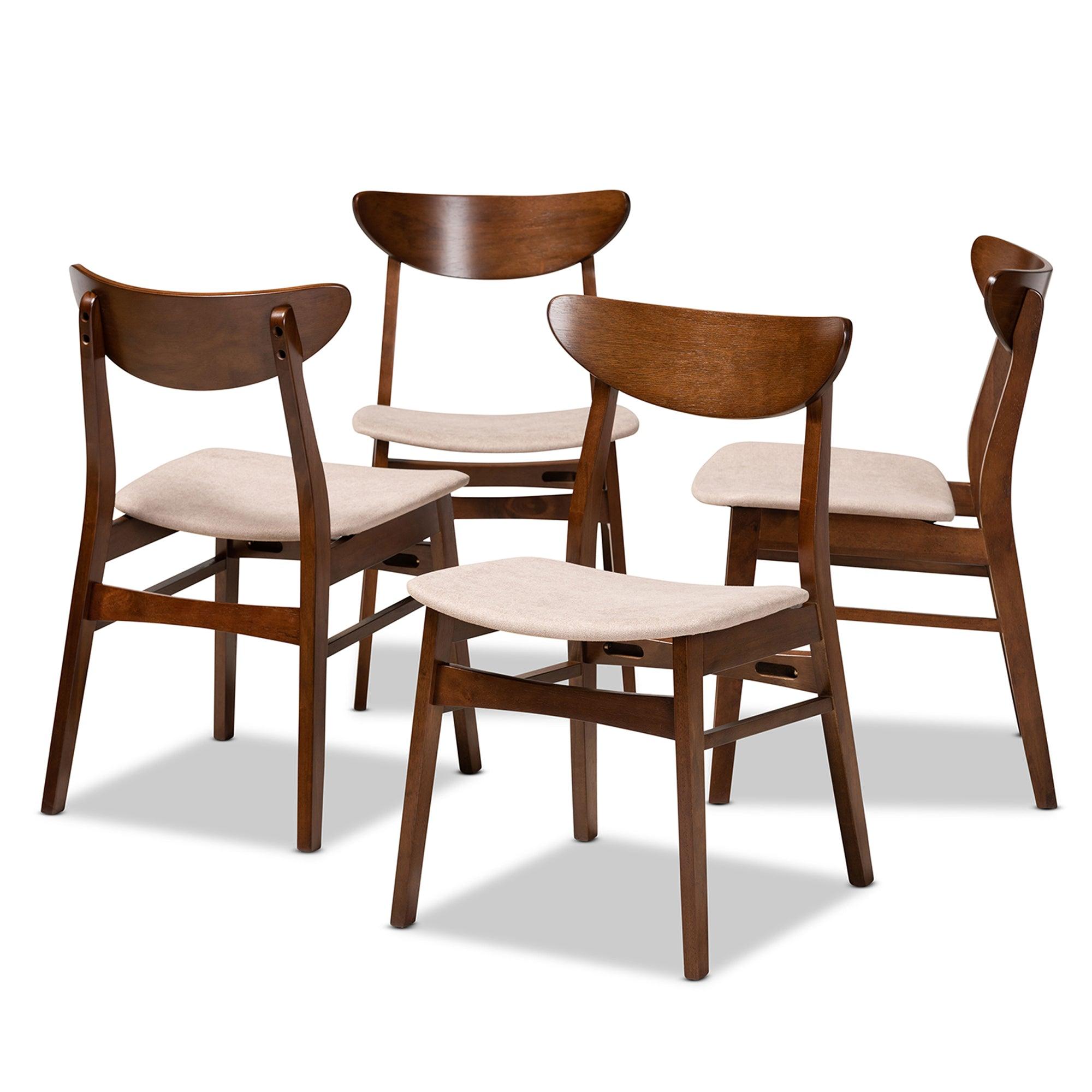 Parlin Mid-Century Modern Transitional Light Fabric Upholstered and Finished Wood 4-Piece Dining Chair Set