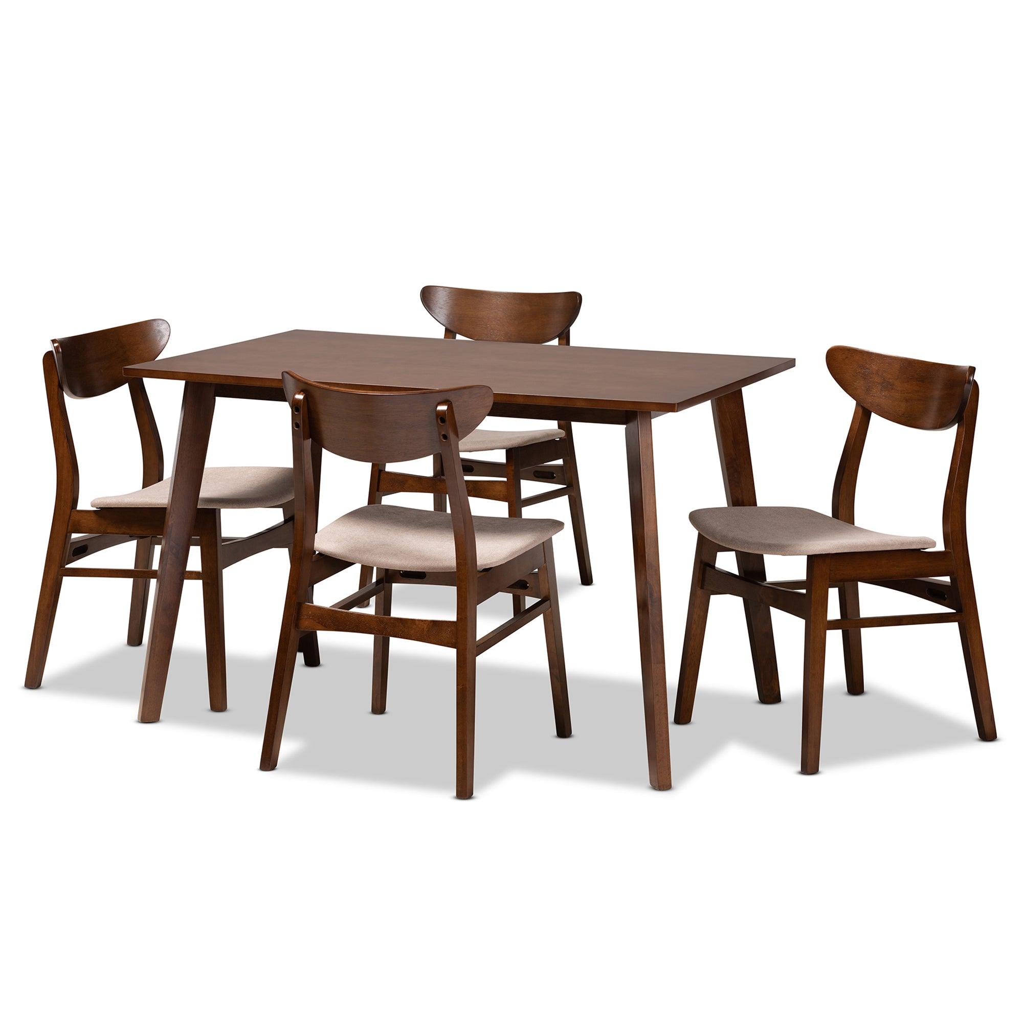 Orion Mid-Century Modern Transitional Light Fabric Upholstered and Finished Wood 5-Piece Dining Set