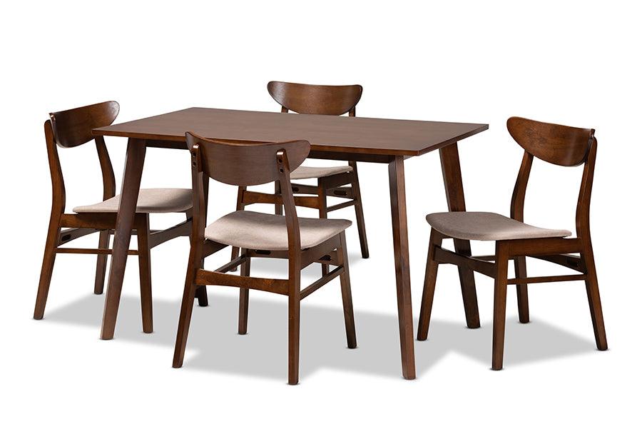 Orion Mid-Century Modern Transitional Light Fabric Upholstered and Finished Wood 5-Piece Dining Set