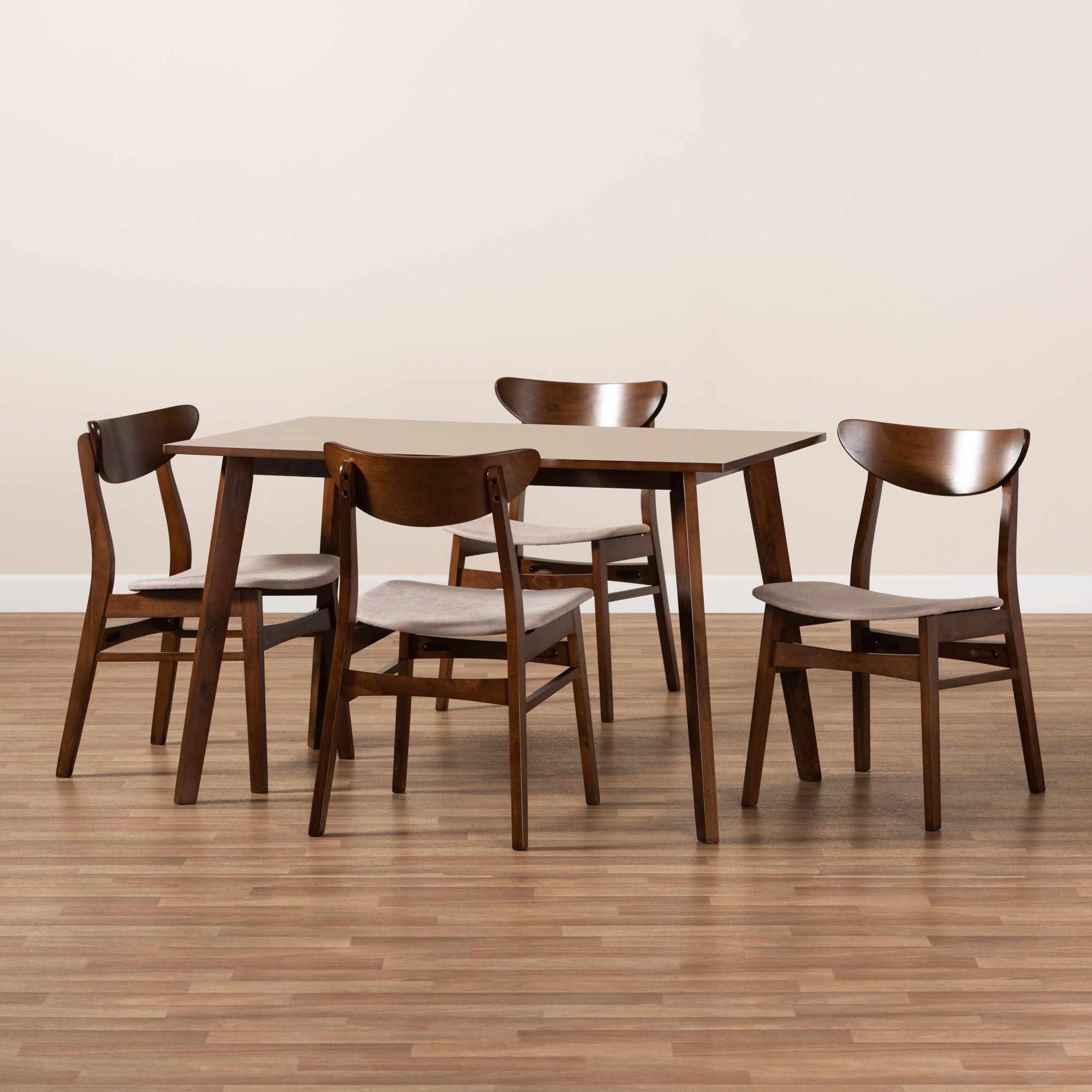 Orion Mid-Century Modern Transitional Light Fabric Upholstered and Finished Wood 5-Piece Dining Set