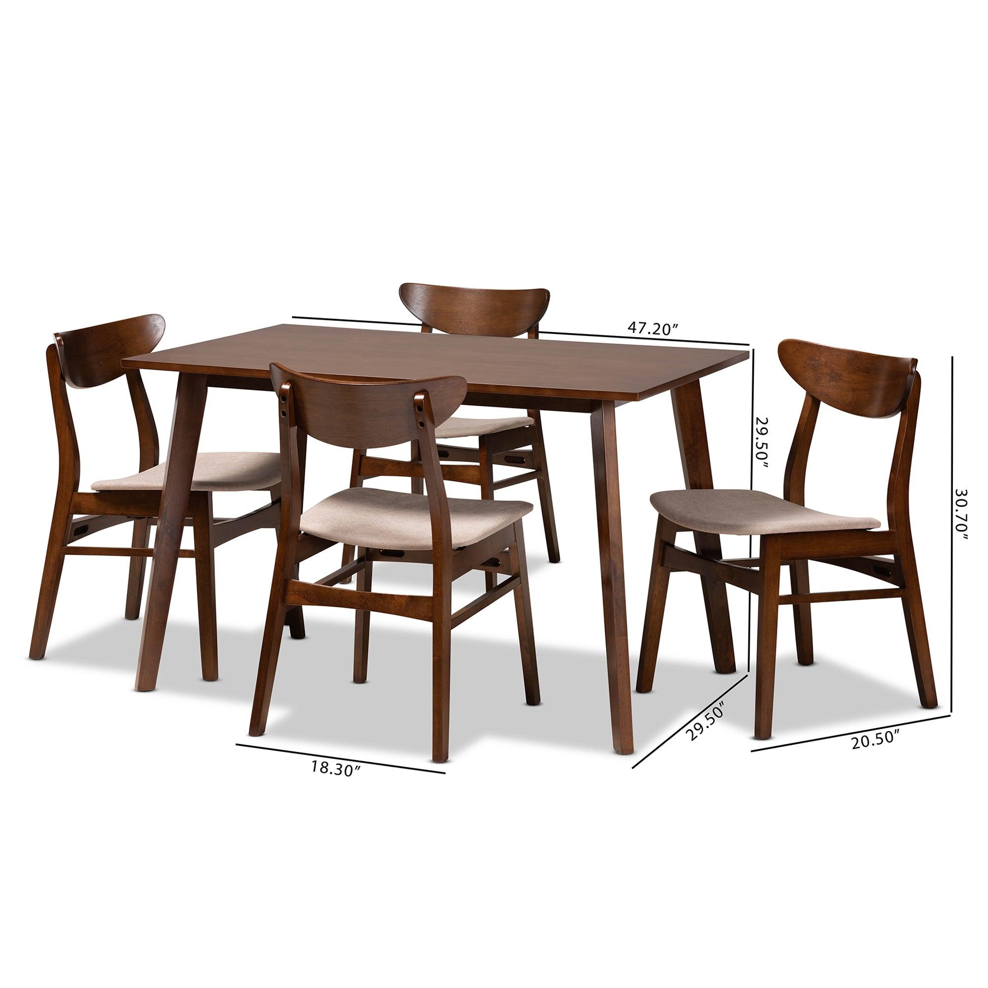 Orion Mid-Century Modern Transitional Light Fabric Upholstered and Finished Wood 5-Piece Dining Set