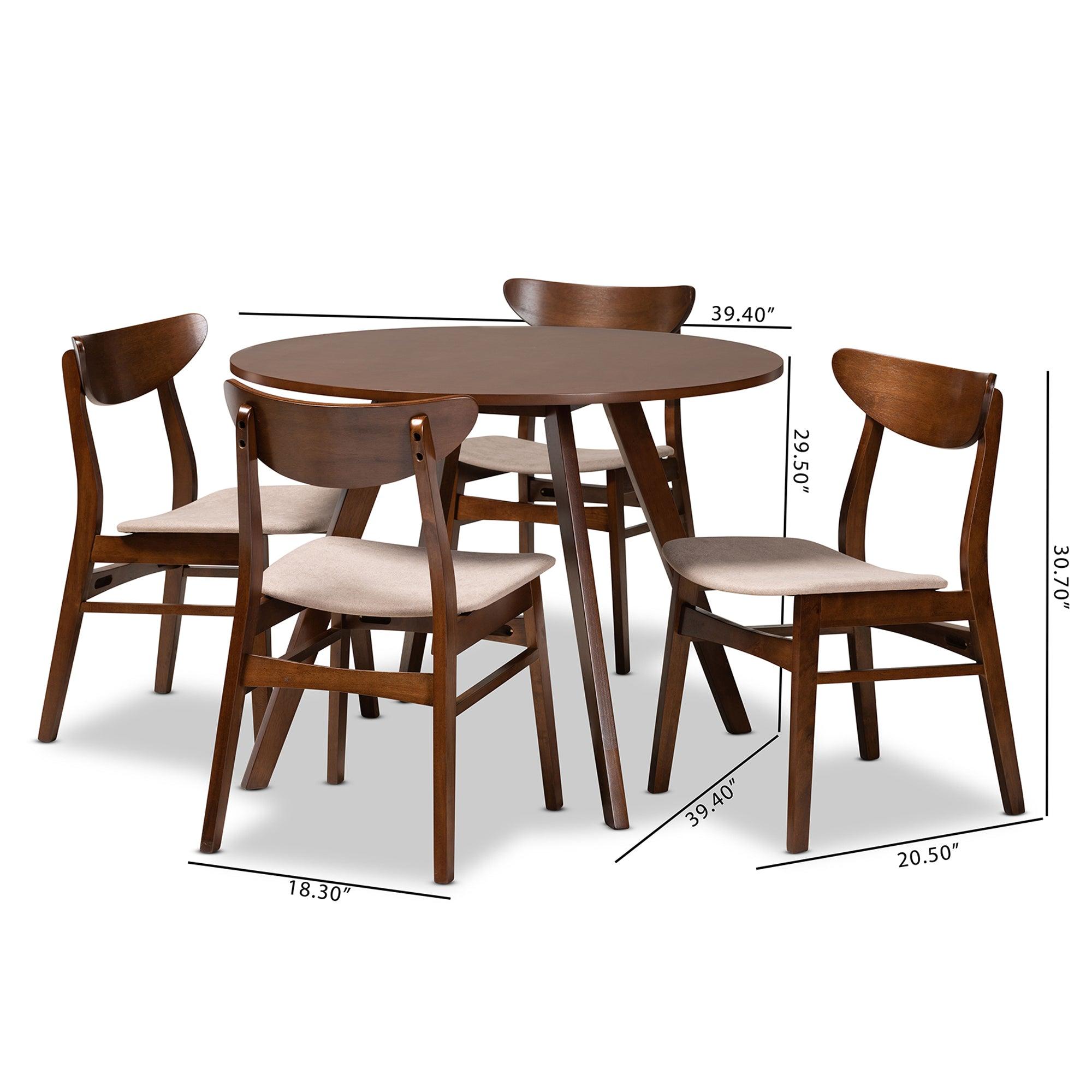 Philip Mid-Century Modern Transitional Light Fabric Upholstered and Finished Wood 5-Piece Dining Set
