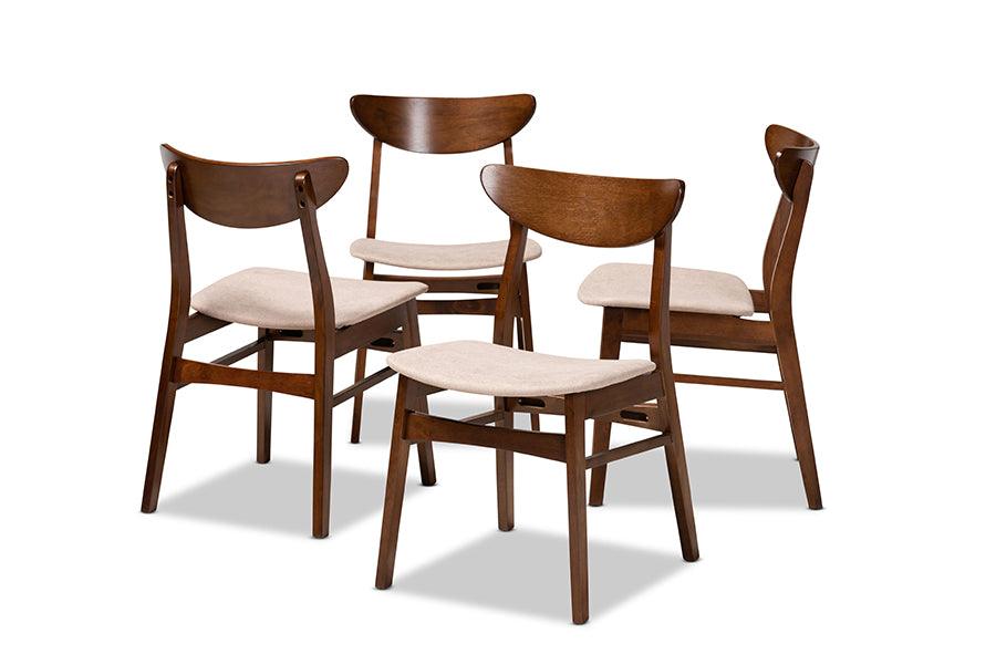 Parlin Mid-Century Modern Transitional Light Fabric Upholstered and Finished Wood 4-Piece Dining Chair Set