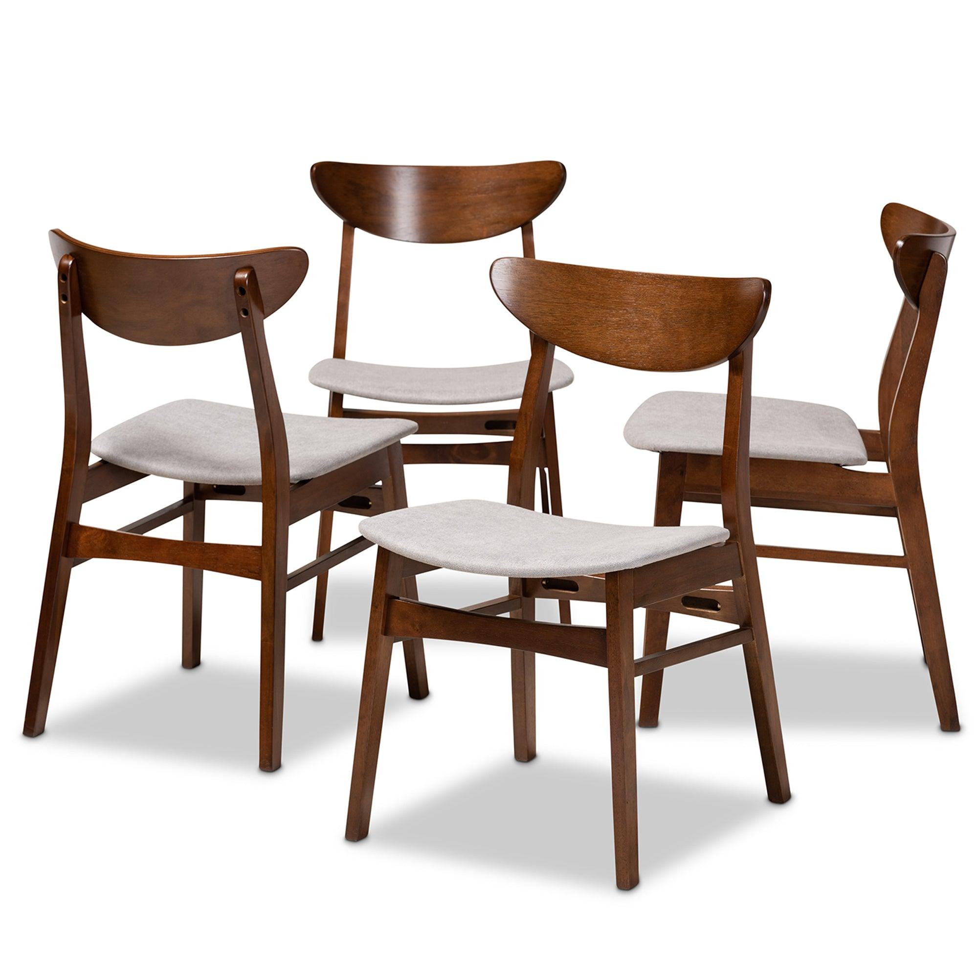 Parlin Mid-Century Modern Transitional Light Fabric Upholstered and Finished Wood 4-Piece Dining Chair Set
