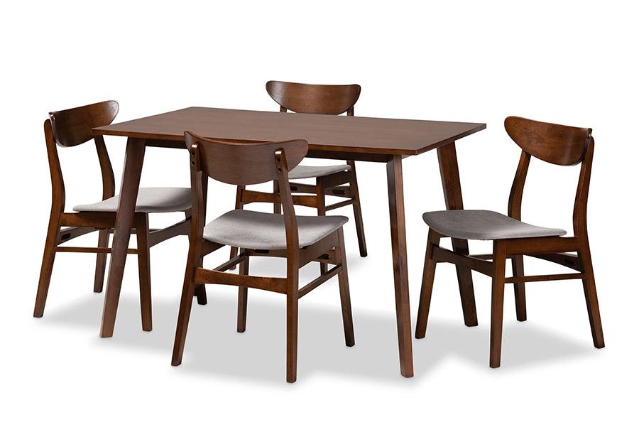 Orion Mid-Century Modern Transitional Light Fabric Upholstered and Finished Wood 5-Piece Dining Set