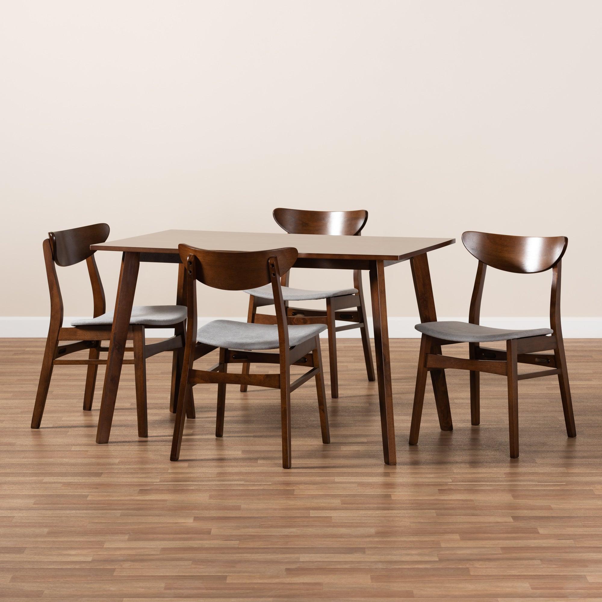 Orion Mid-Century Modern Transitional Light Fabric Upholstered and Finished Wood 5-Piece Dining Set