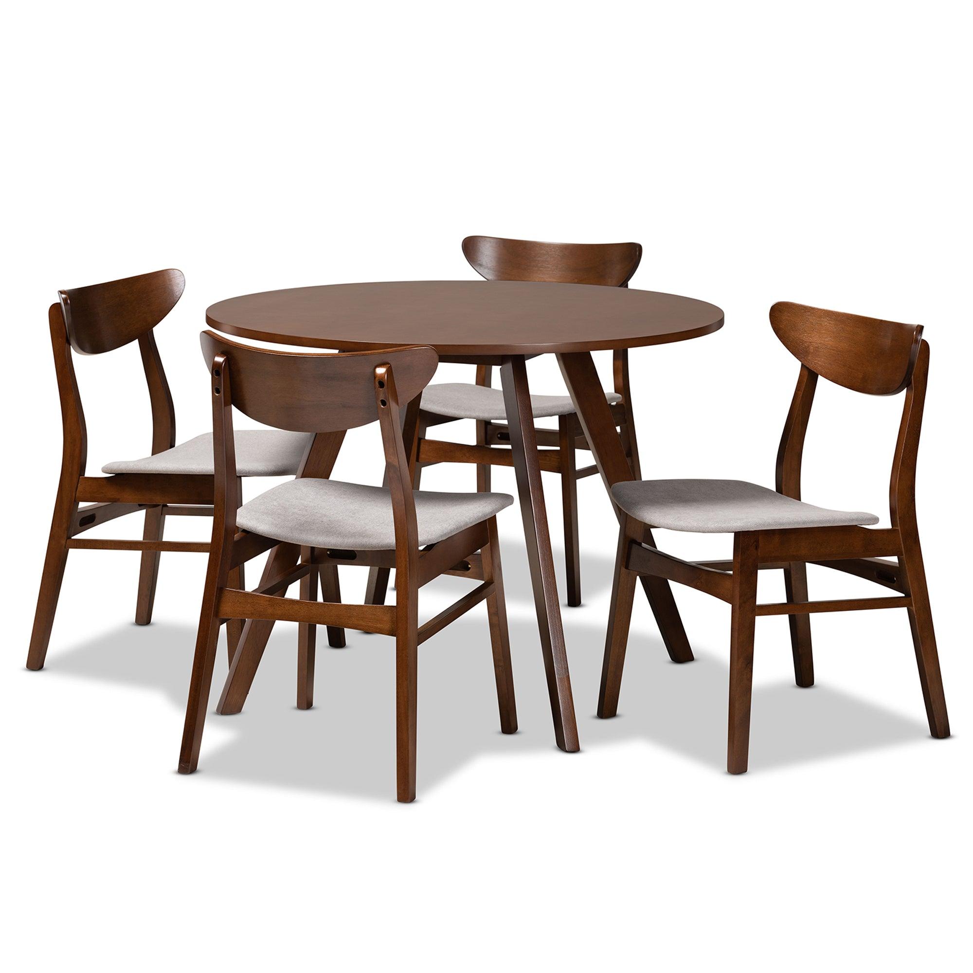 Philip Mid-Century Modern Transitional Light Fabric Upholstered and Finished Wood 5-Piece Dining Set