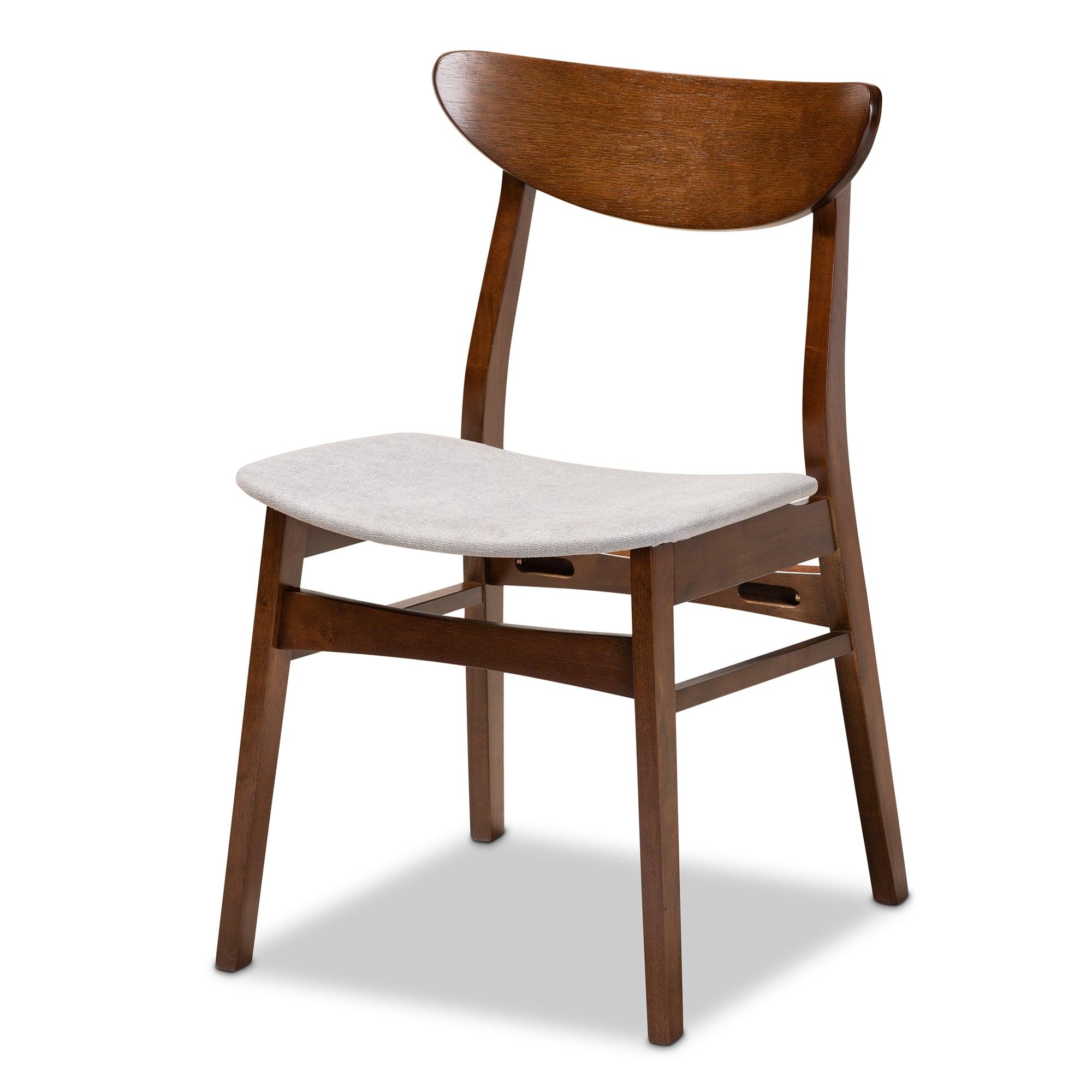 Philip Mid-Century Modern Transitional Light Fabric Upholstered and Finished Wood 5-Piece Dining Set