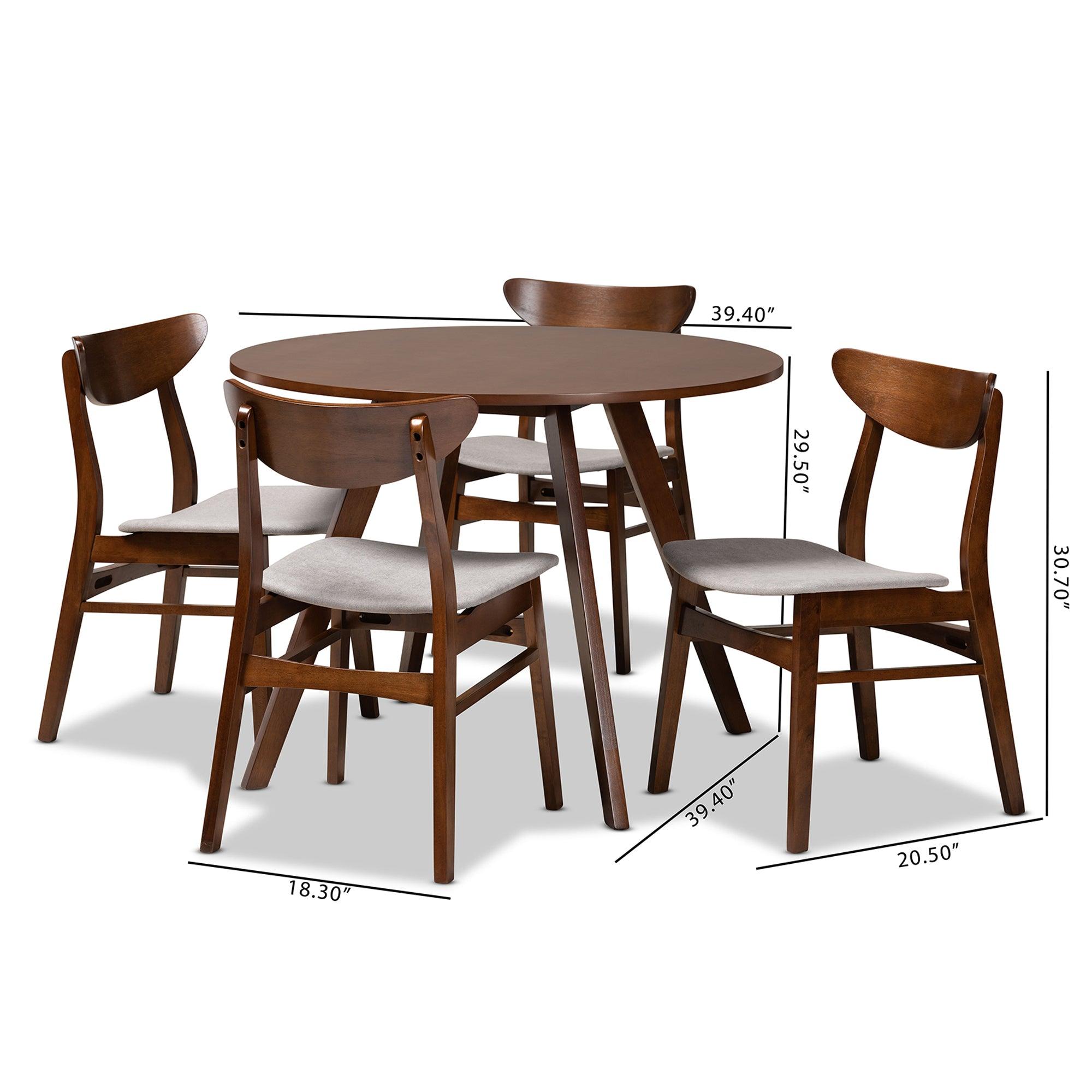 Philip Mid-Century Modern Transitional Light Fabric Upholstered and Finished Wood 5-Piece Dining Set
