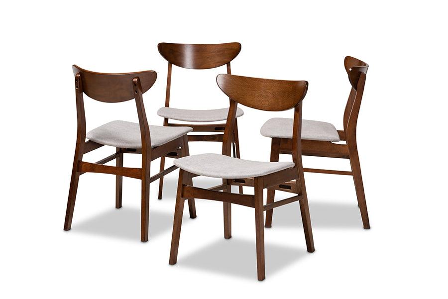 Parlin Mid-Century Modern Transitional Light Fabric Upholstered and Finished Wood 4-Piece Dining Chair Set