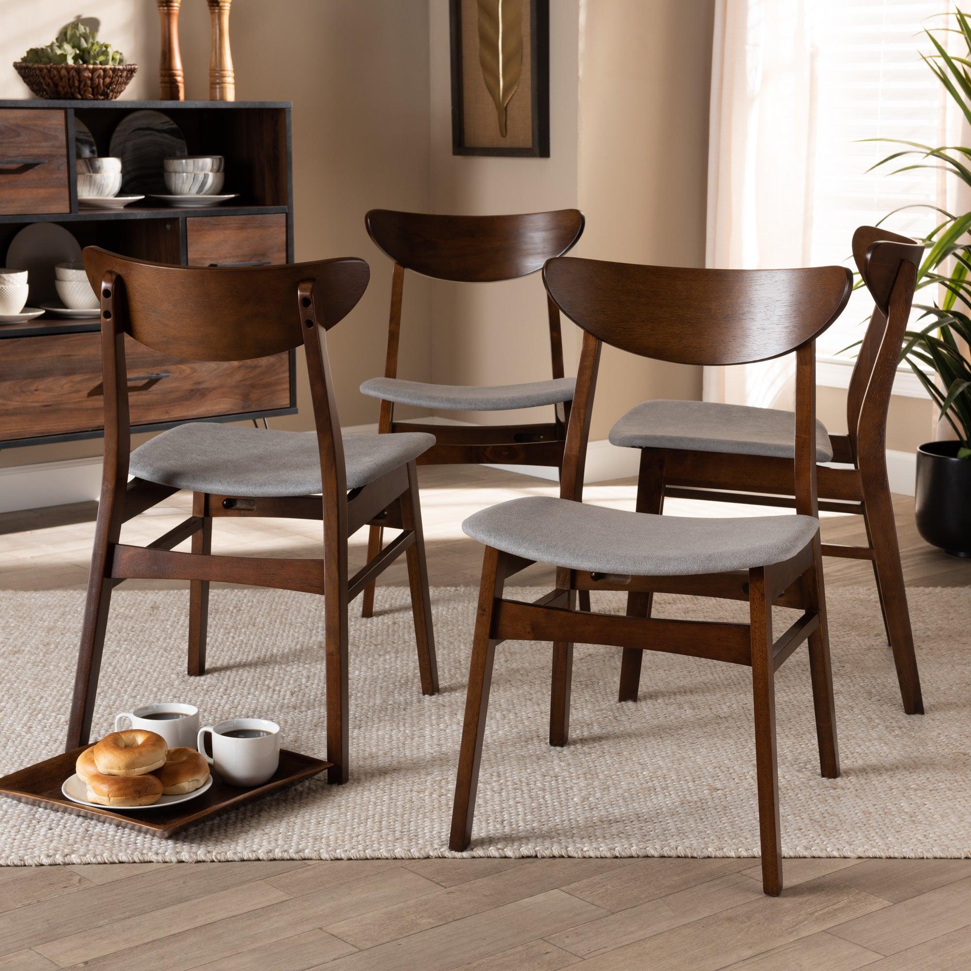 Parlin Mid-Century Modern Transitional Light Fabric Upholstered and Finished Wood 4-Piece Dining Chair Set