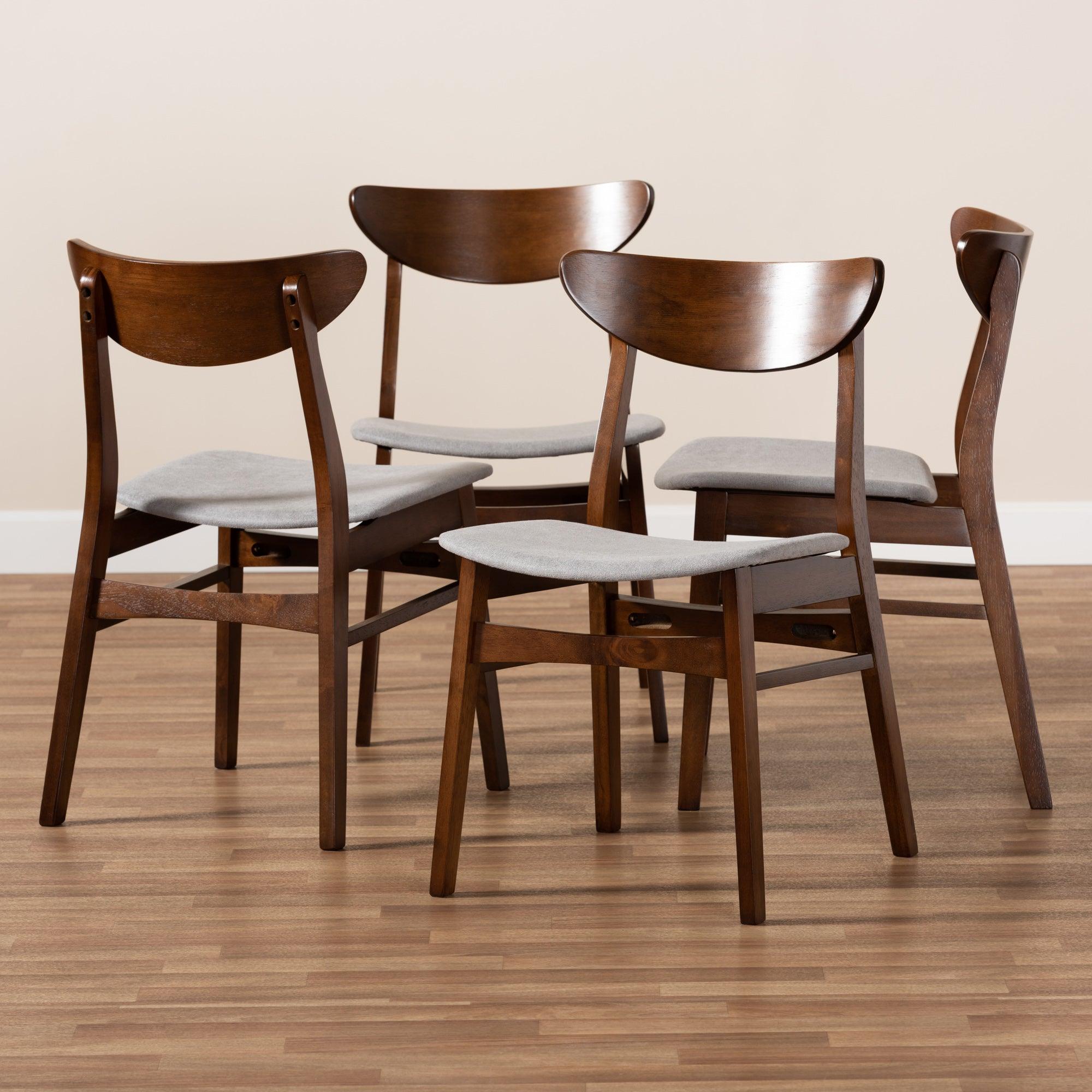 Parlin Mid-Century Modern Transitional Light Fabric Upholstered and Finished Wood 4-Piece Dining Chair Set