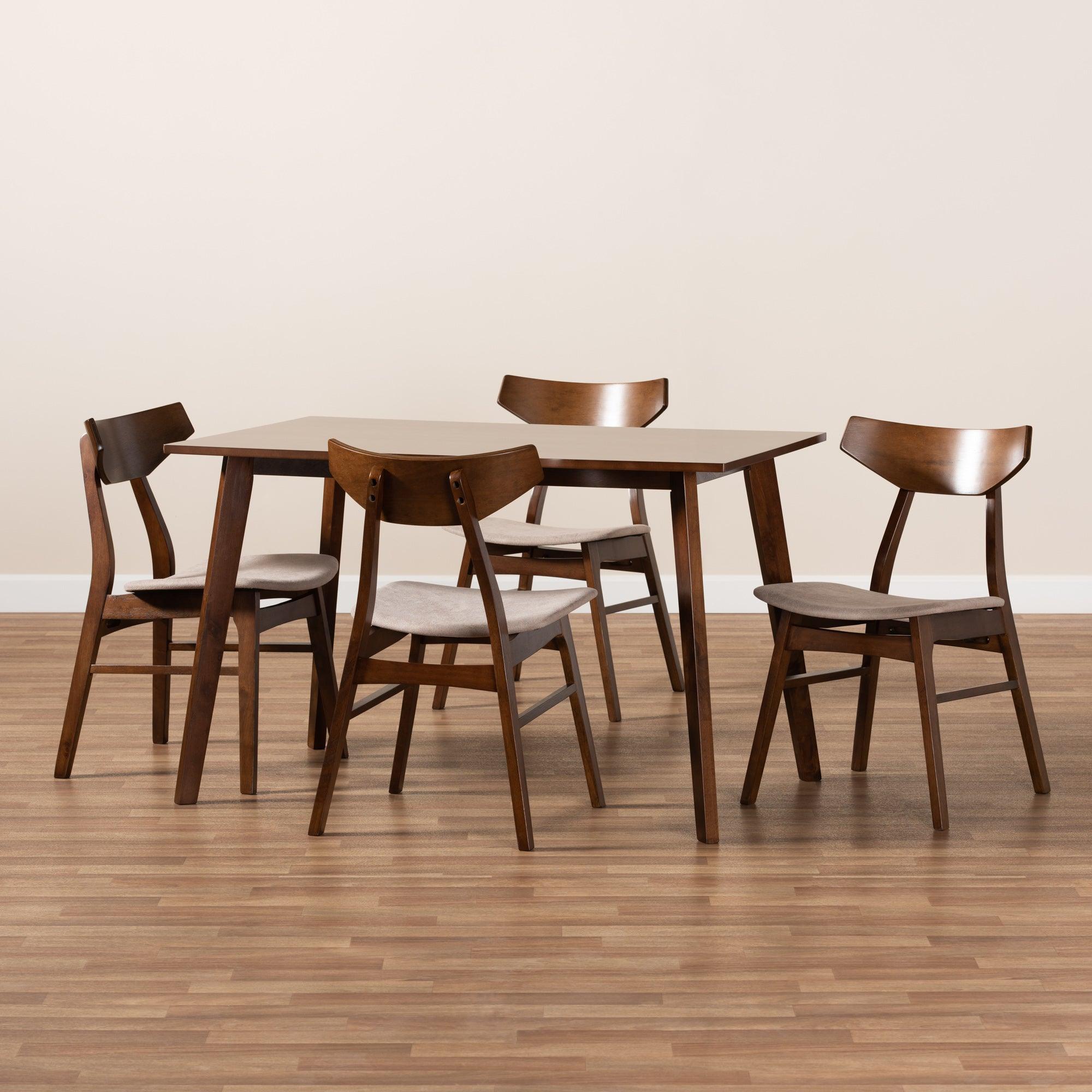 Lois Mid-Century Modern Transitional Light Fabric Upholstered and Finished Wood 5-Piece Dining Set