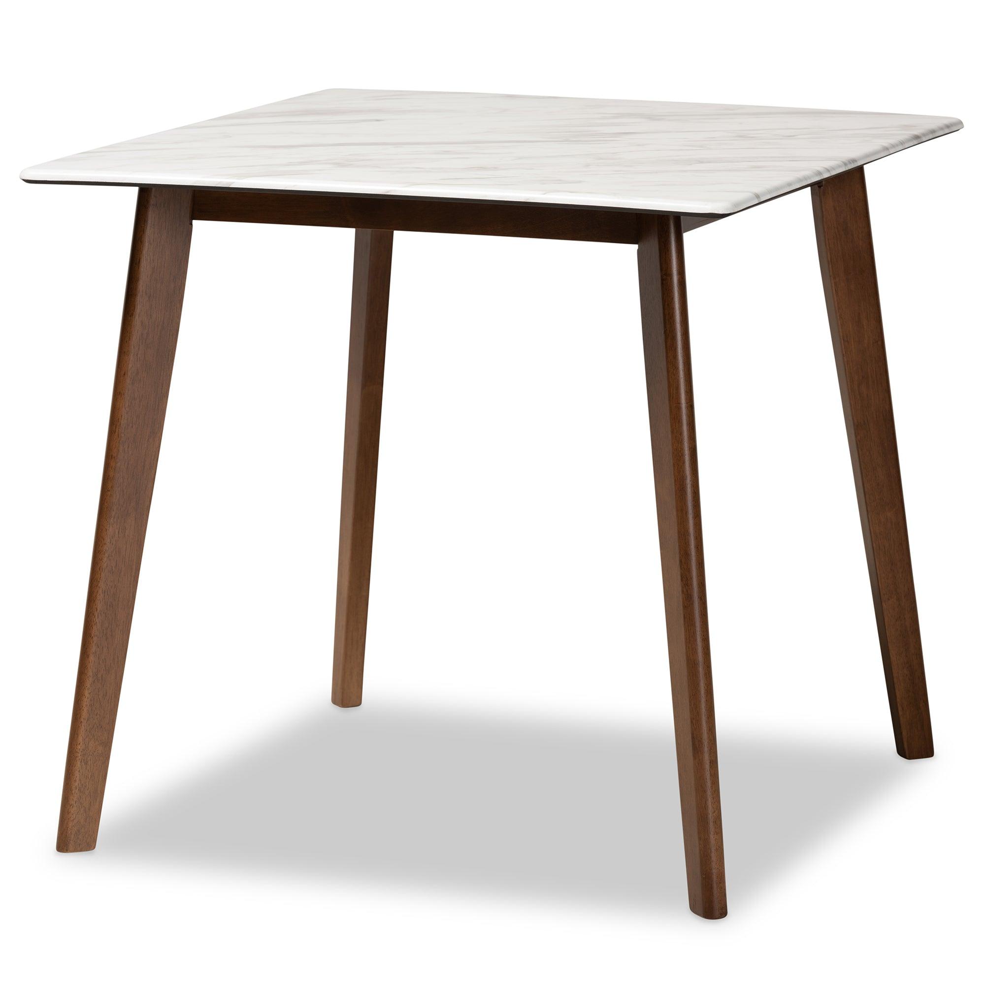 Pearson Mid-Century Modern Transitional Light Fabric Upholstered and Finished Wood 5-Piece Dining Set with Faux Marble Table