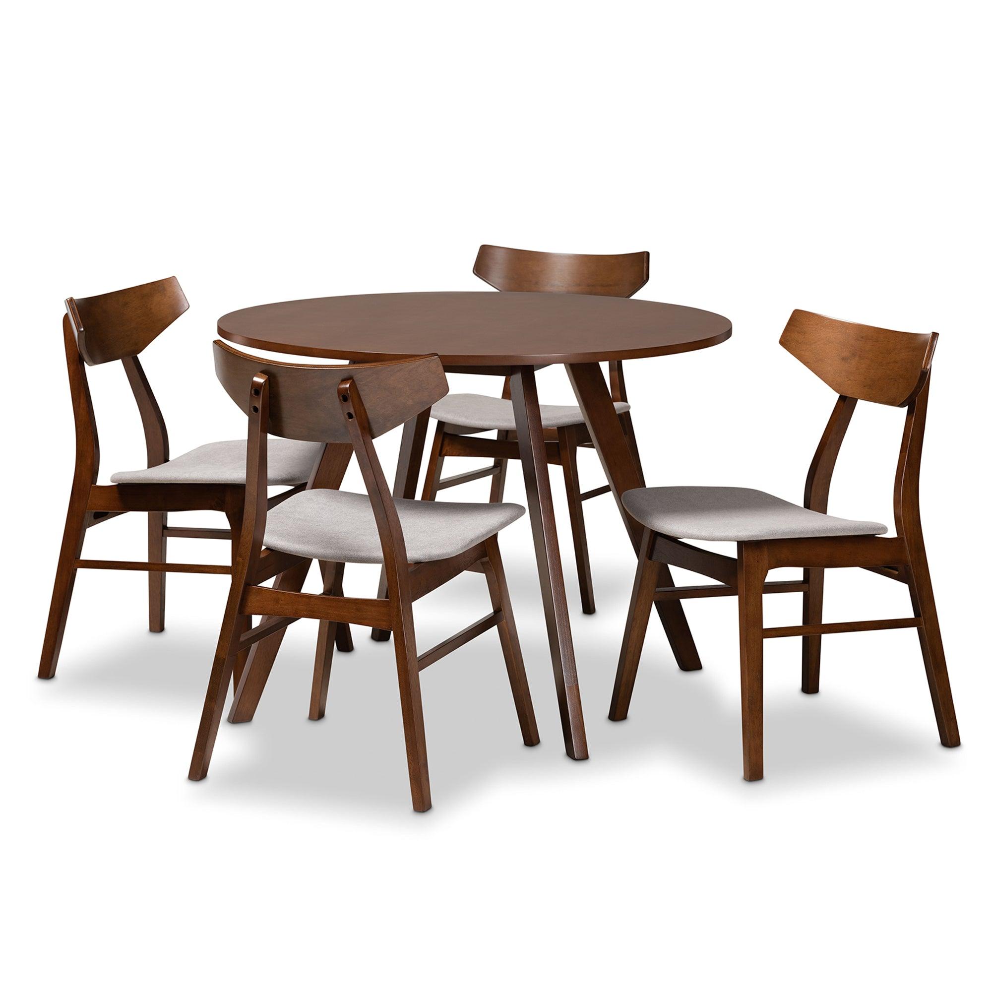 Timothy Mid-Century Modern Transitional Light Fabric Upholstered and Finished Wood 5-Piece Dining Set