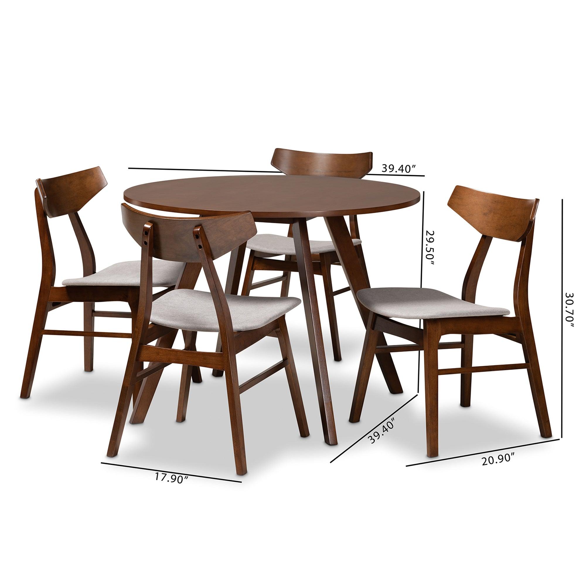 Timothy Mid-Century Modern Transitional Light Fabric Upholstered and Finished Wood 5-Piece Dining Set