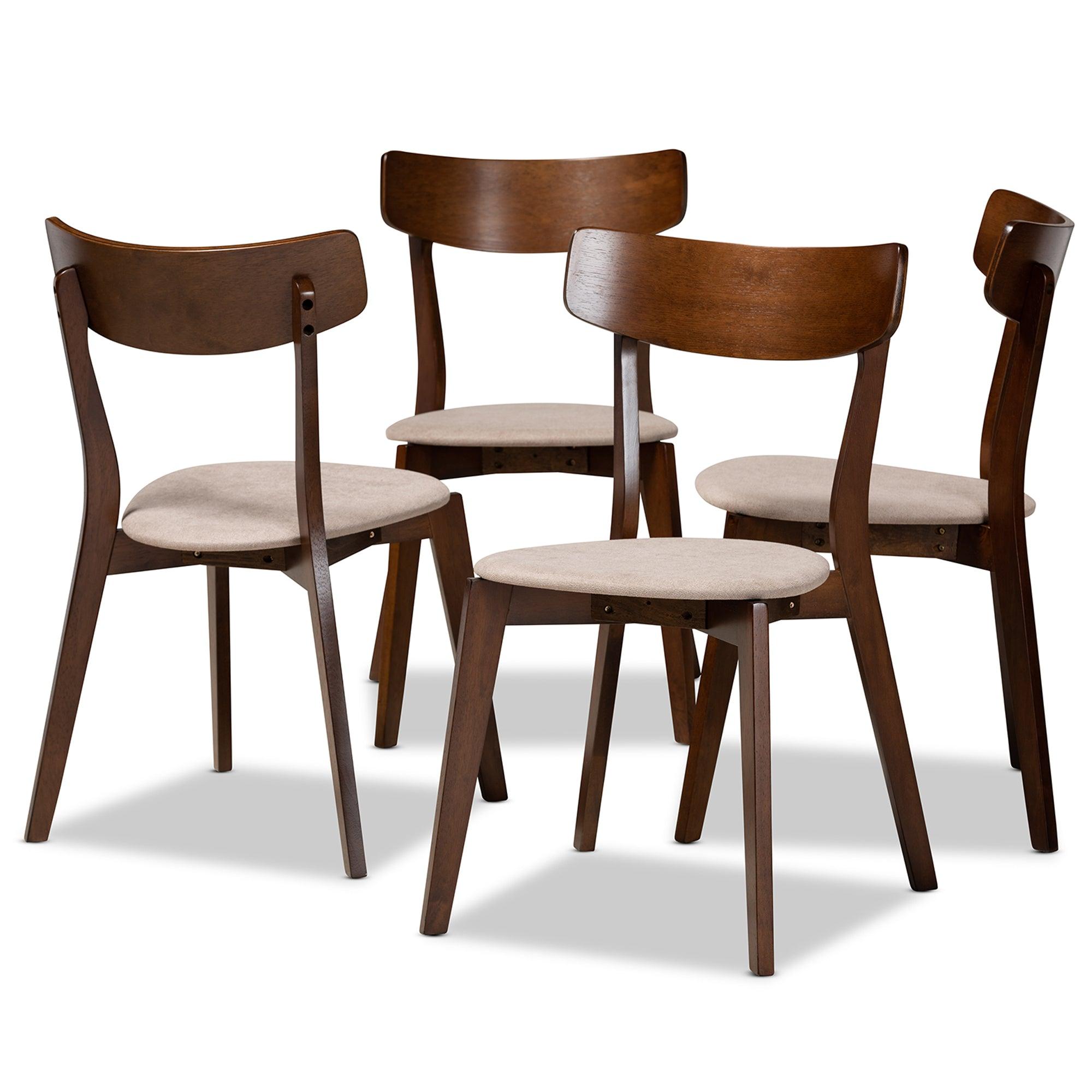 Iora Mid-Century Modern Transitional Light Fabric Upholstered and Finished Wood 4-Piece Dining Chair Set