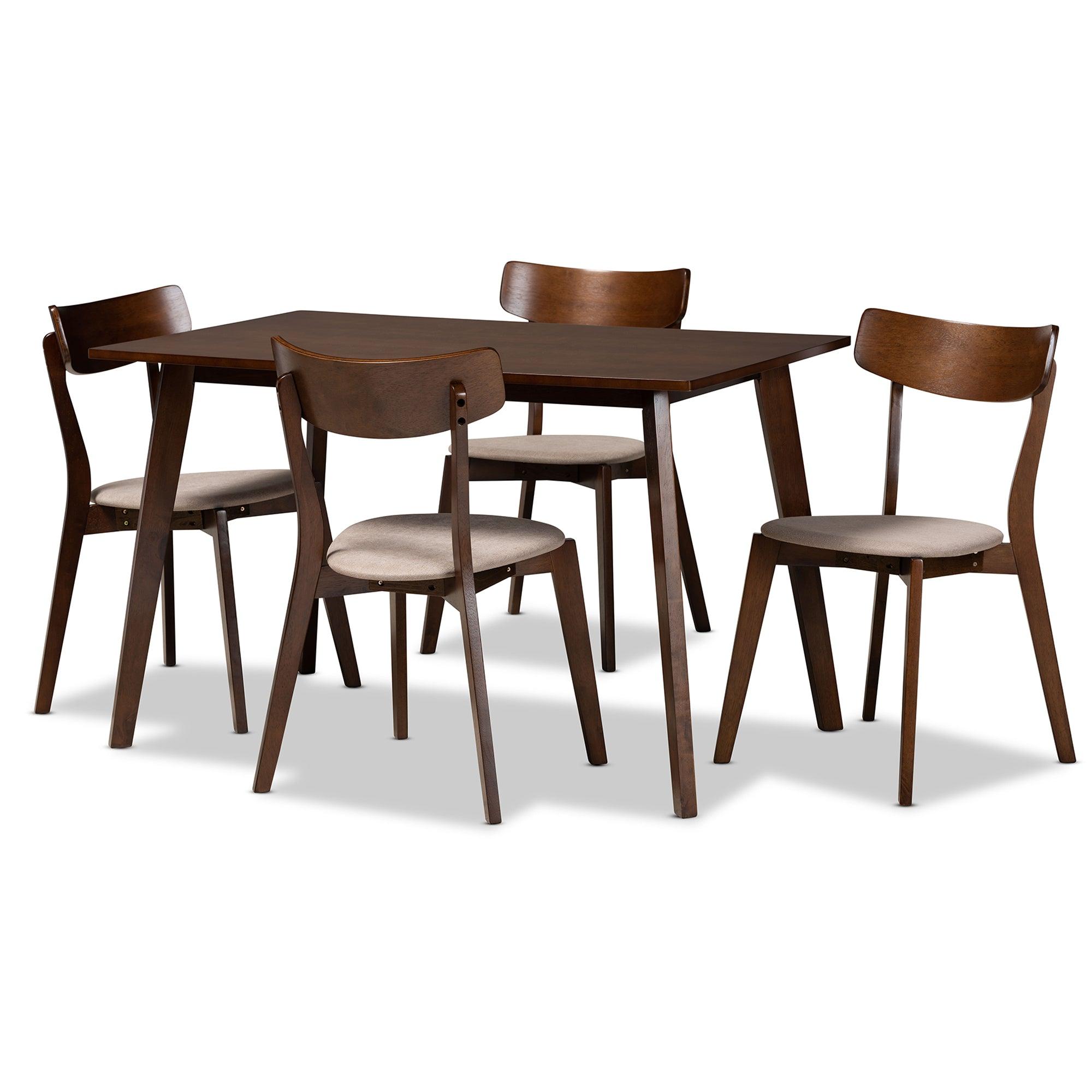 Nori Mid-Century Modern Transitional Light Fabric Upholstered and Finished Wood 5-Piece Dining Set