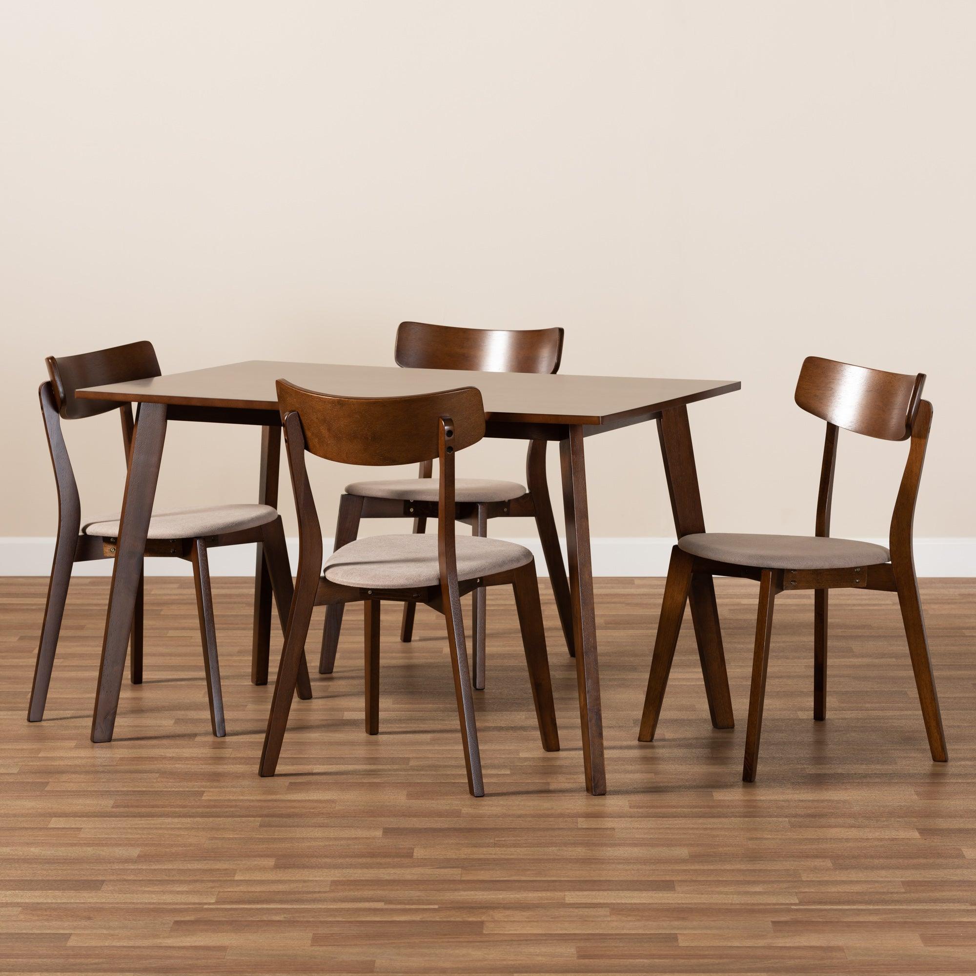 Nori Mid-Century Modern Transitional Light Fabric Upholstered and Finished Wood 5-Piece Dining Set