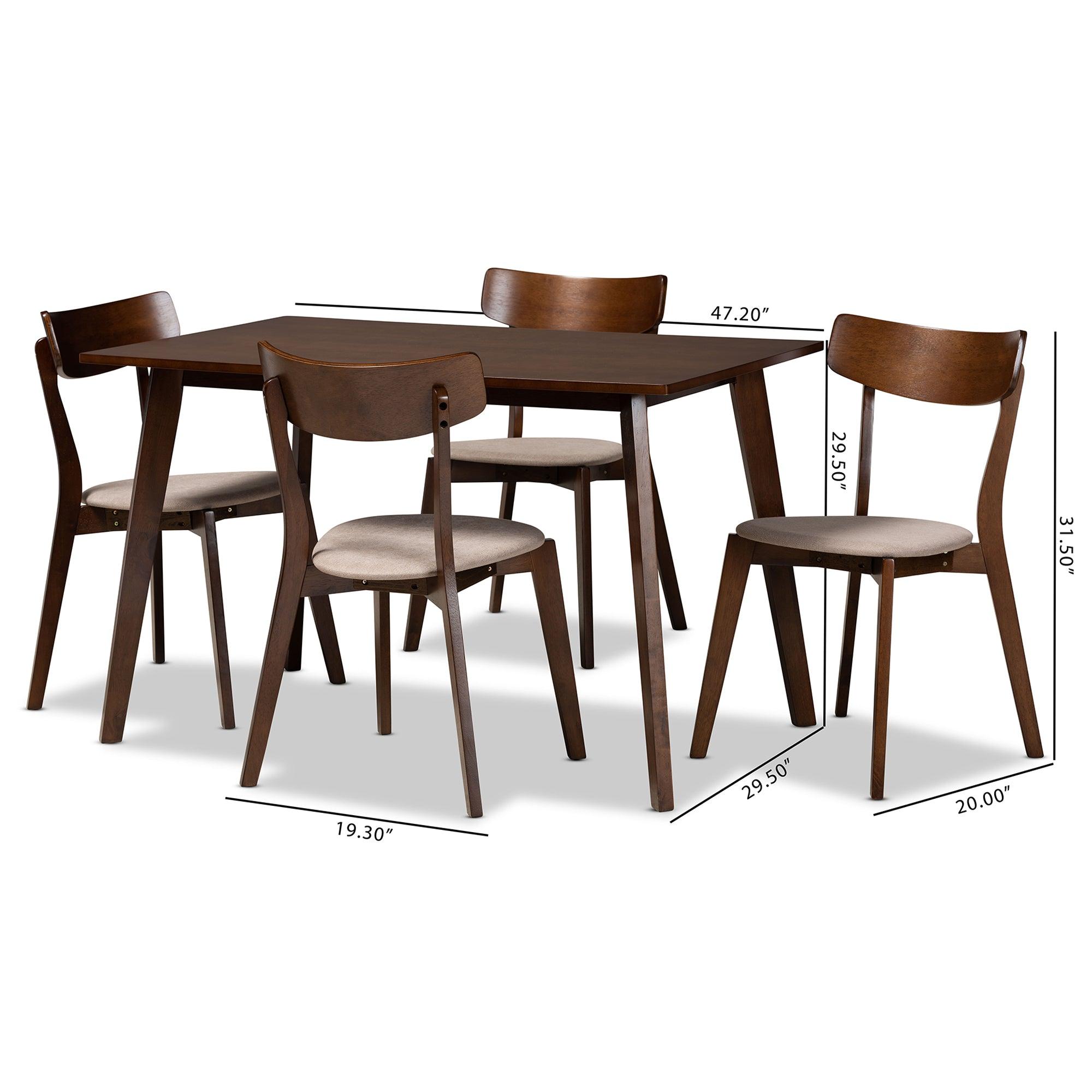 Nori Mid-Century Modern Transitional Light Fabric Upholstered and Finished Wood 5-Piece Dining Set