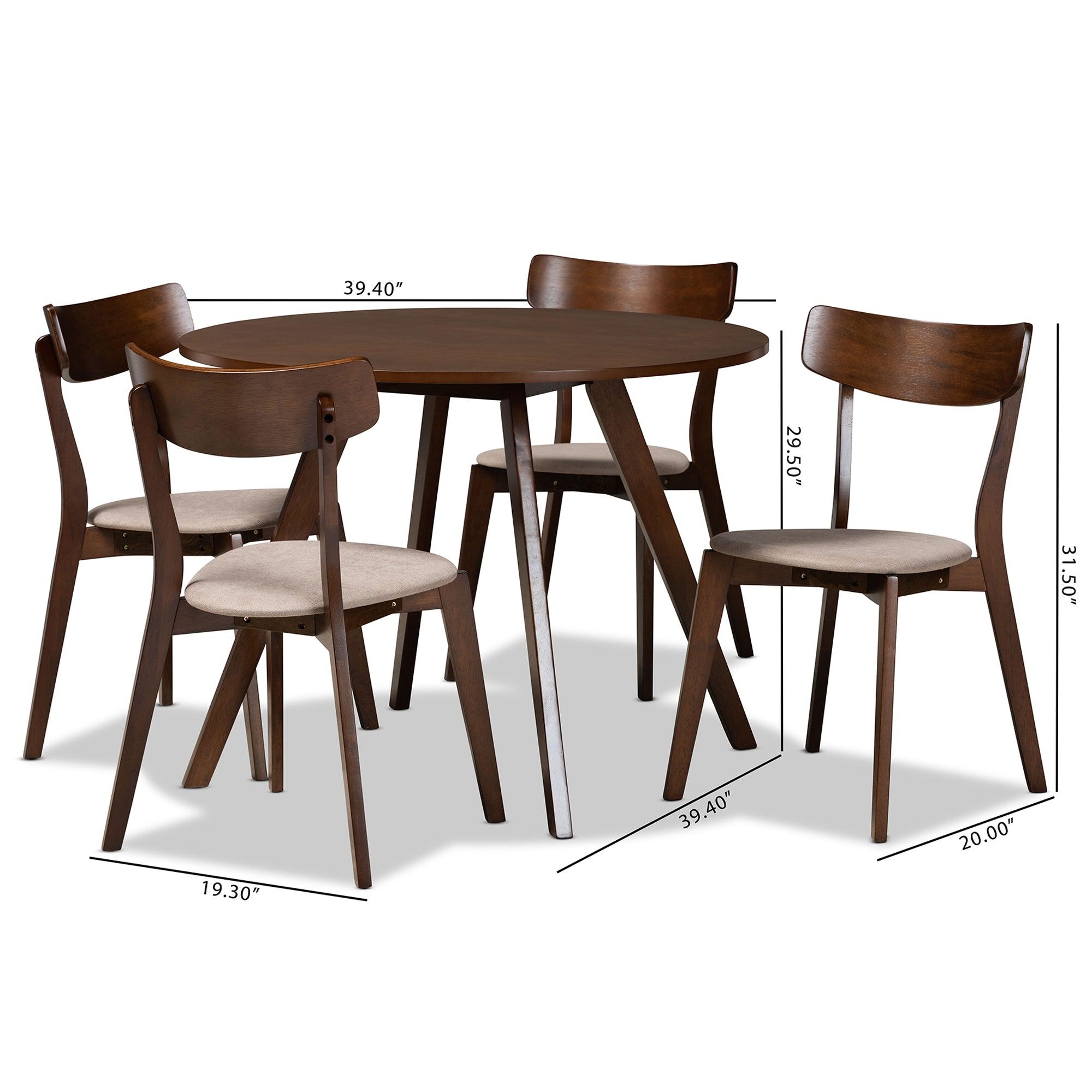 Rika Mid-Century Modern Transitional Light Fabric Upholstered and Finished Wood 5-Piece Dining Set