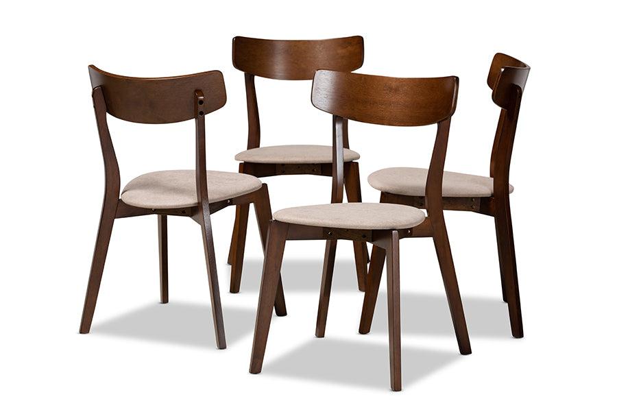 Iora Mid-Century Modern Transitional Light Fabric Upholstered and Finished Wood 4-Piece Dining Chair Set
