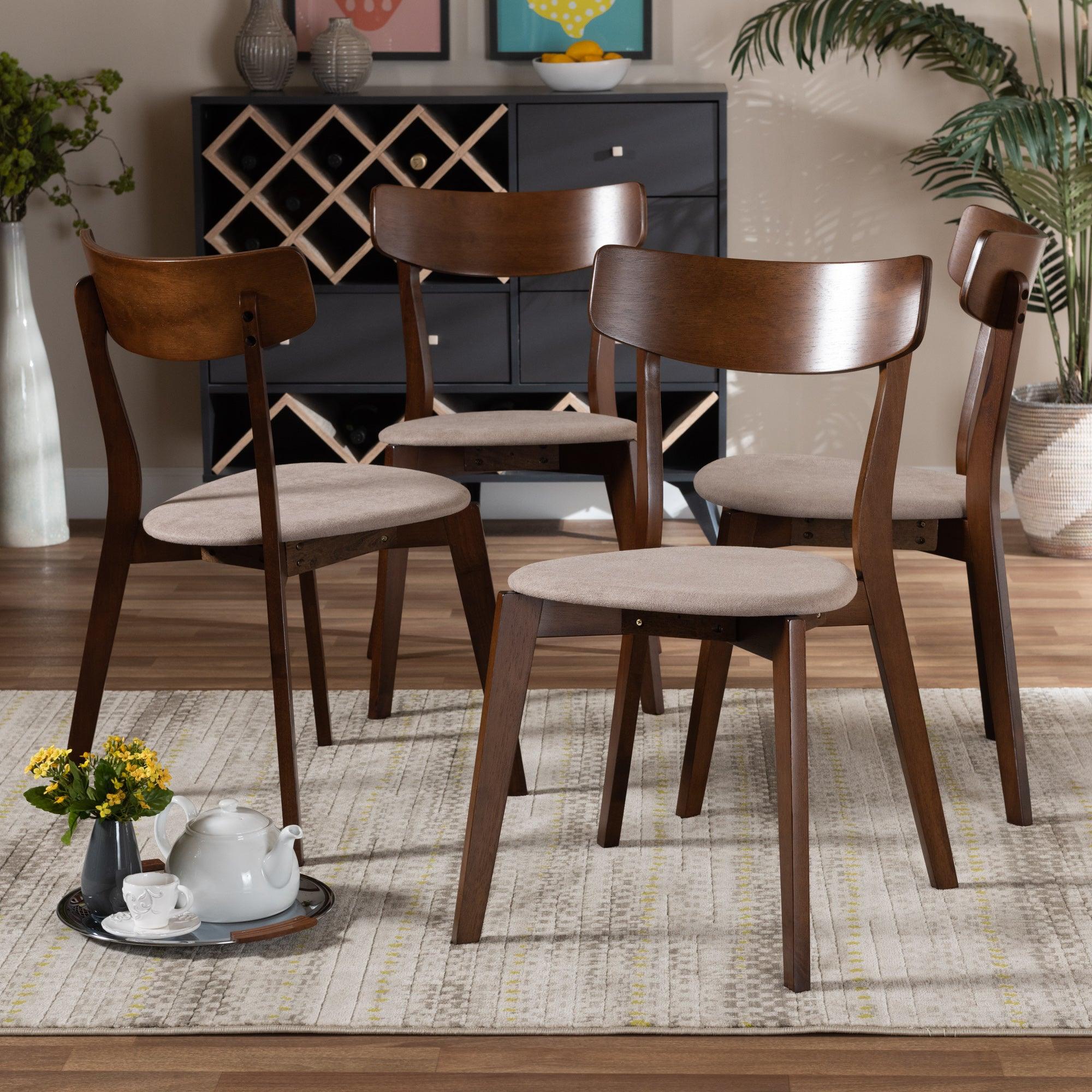 Iora Mid-Century Modern Transitional Light Fabric Upholstered and Finished Wood 4-Piece Dining Chair Set