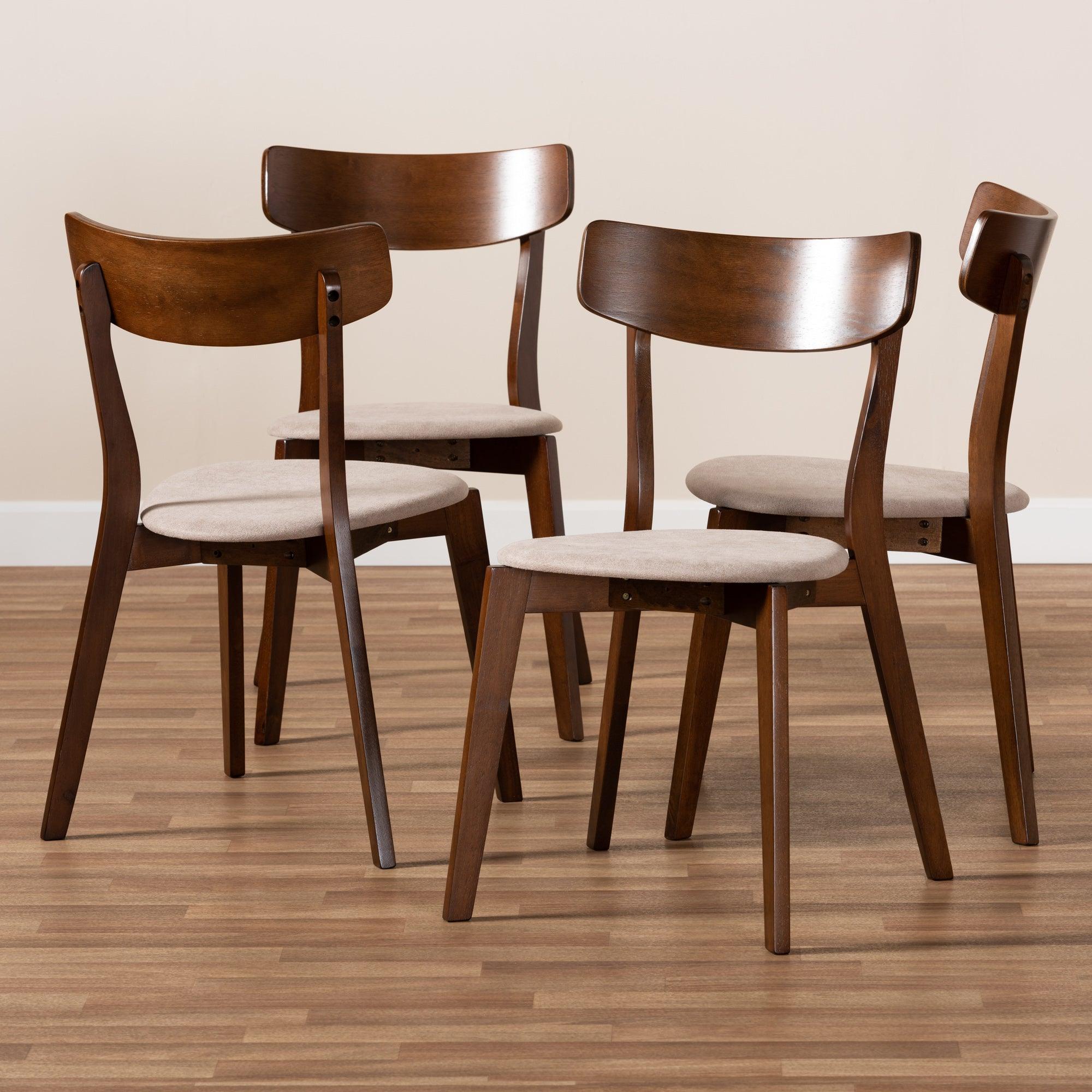 Iora Mid-Century Modern Transitional Light Fabric Upholstered and Finished Wood 4-Piece Dining Chair Set