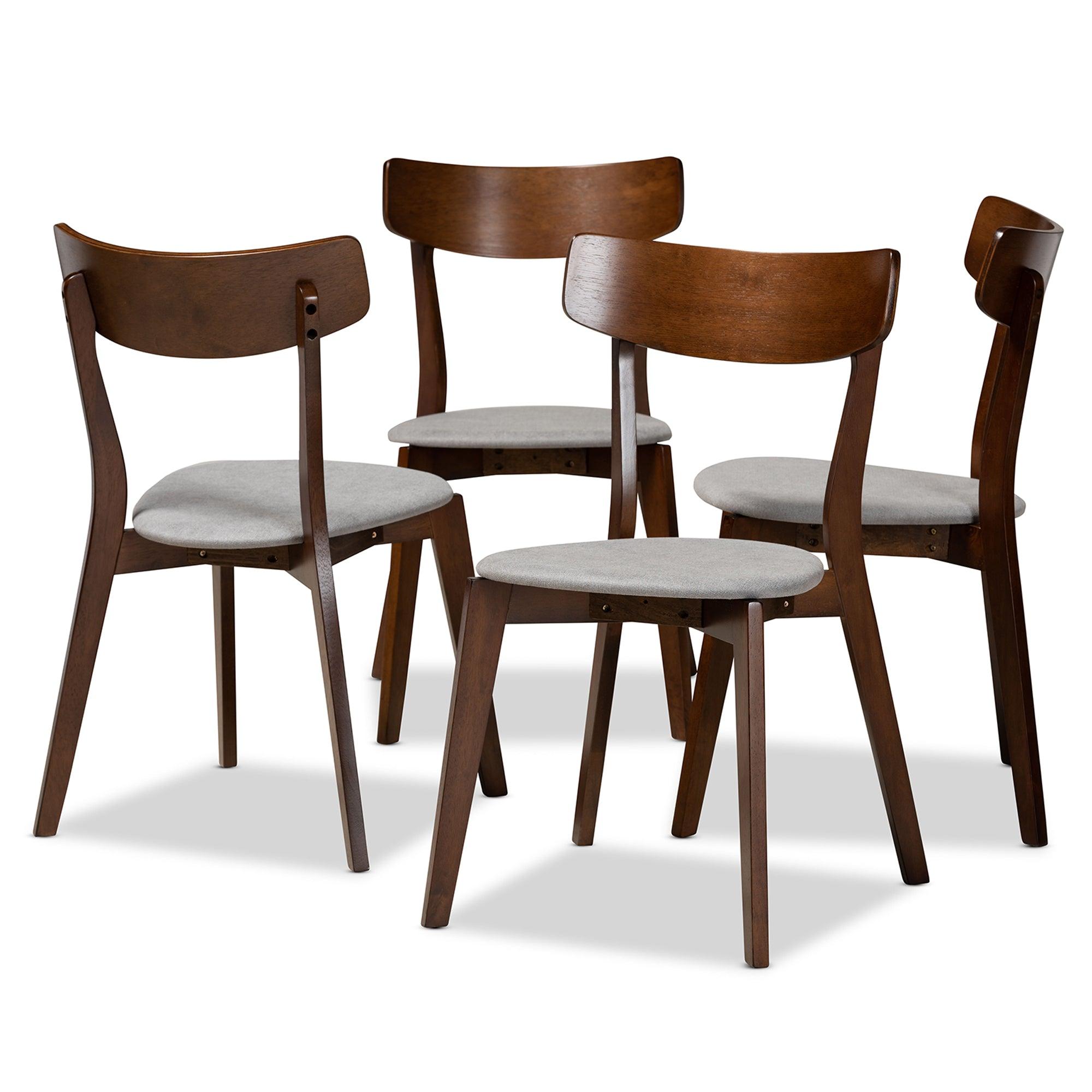 Iora Mid-Century Modern Transitional Light Fabric Upholstered and Finished Wood 4-Piece Dining Chair Set