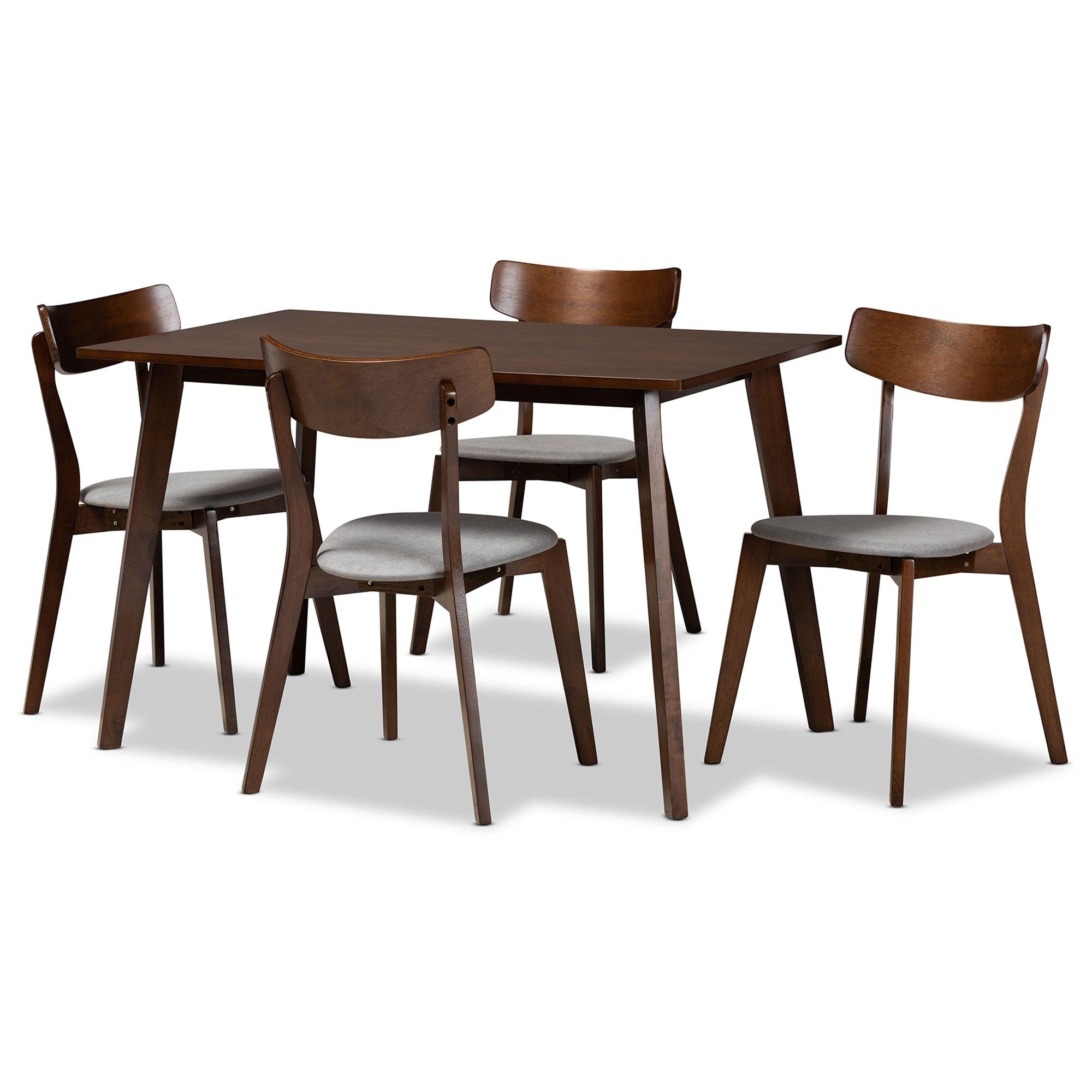 Nori Mid-Century Modern Transitional Light Fabric Upholstered and Finished Wood 5-Piece Dining Set