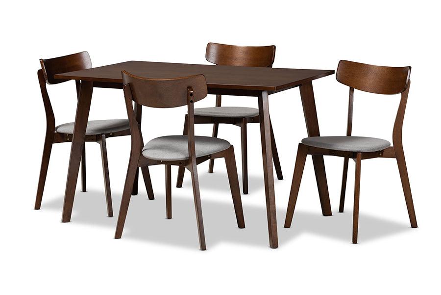 Nori Mid-Century Modern Transitional Light Fabric Upholstered and Finished Wood 5-Piece Dining Set