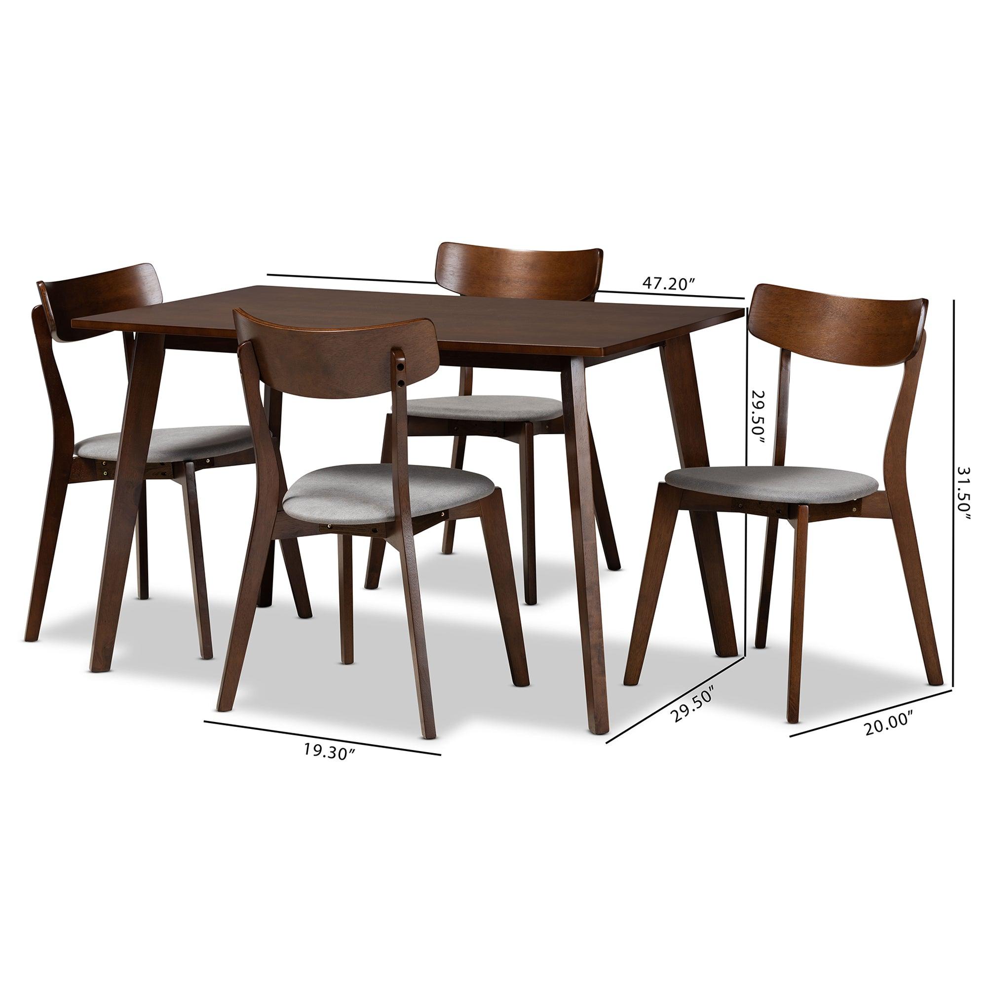 Nori Mid-Century Modern Transitional Light Fabric Upholstered and Finished Wood 5-Piece Dining Set