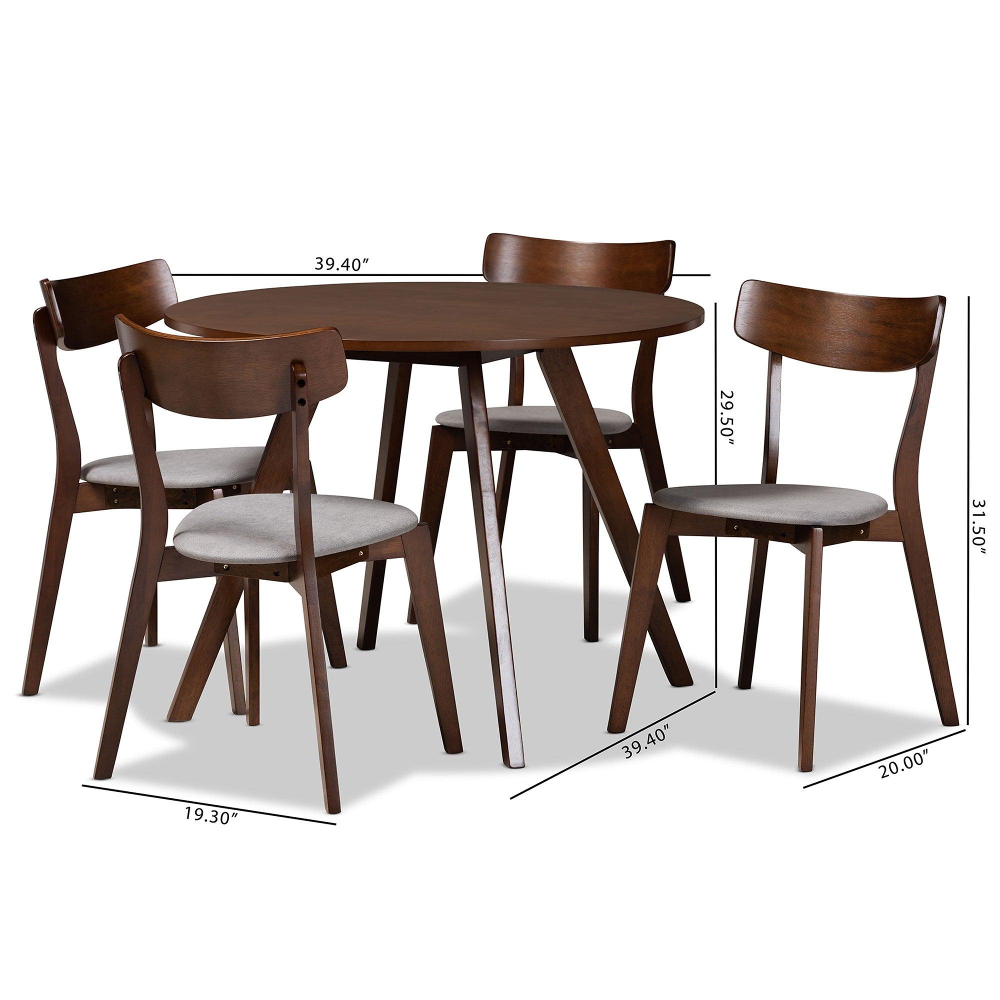 Rika Mid-Century Modern Transitional Light Fabric Upholstered and Finished Wood 5-Piece Dining Set