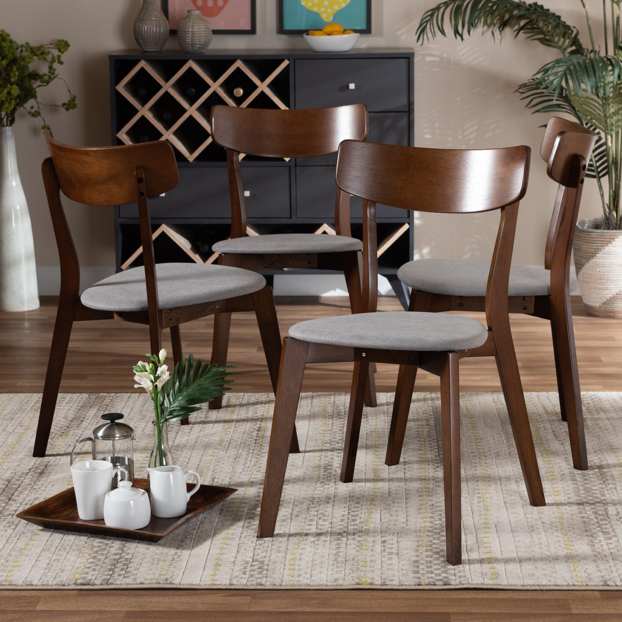 Iora Mid-Century Modern Transitional Light Fabric Upholstered and Finished Wood 4-Piece Dining Chair Set