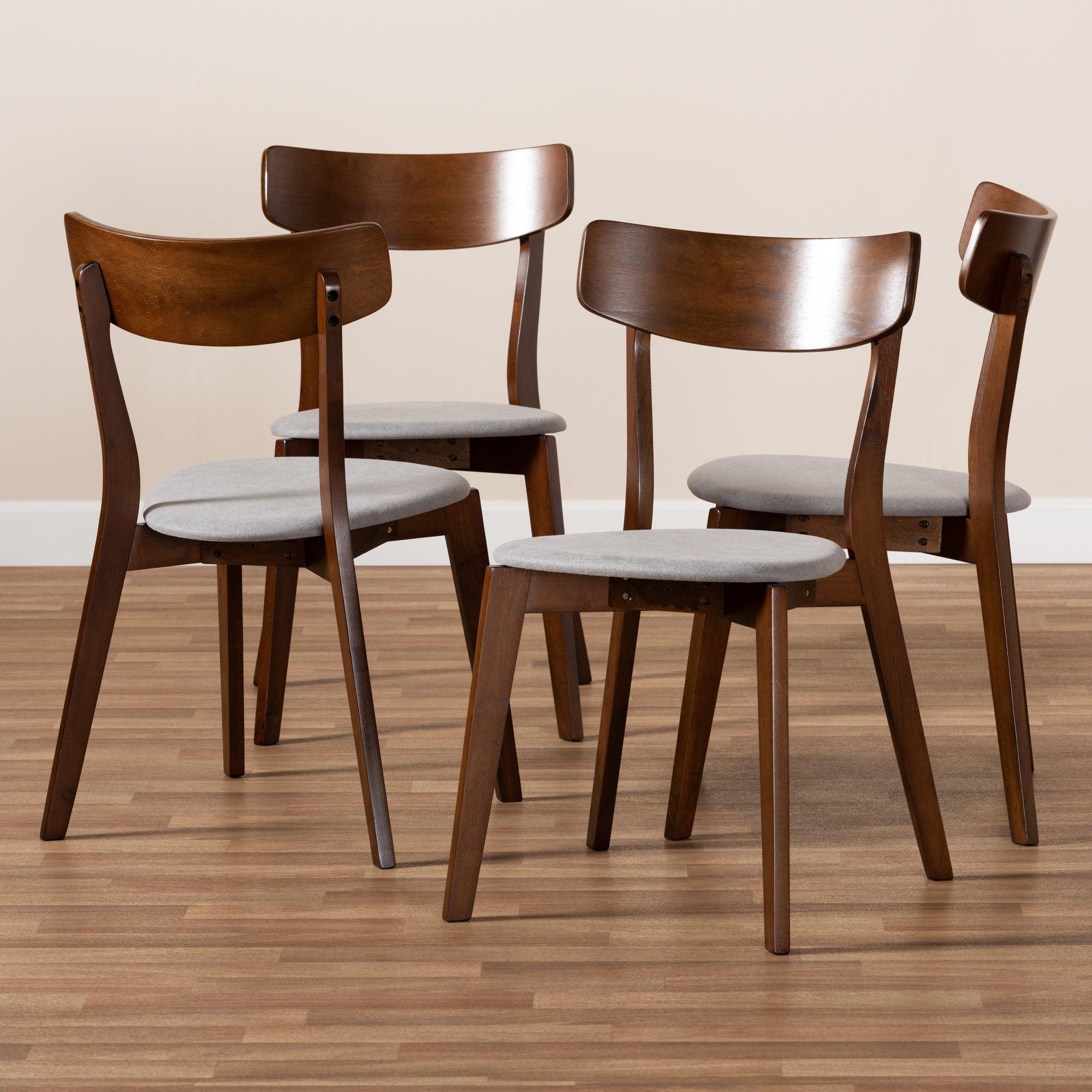 Iora Mid-Century Modern Transitional Light Fabric Upholstered and Finished Wood 4-Piece Dining Chair Set