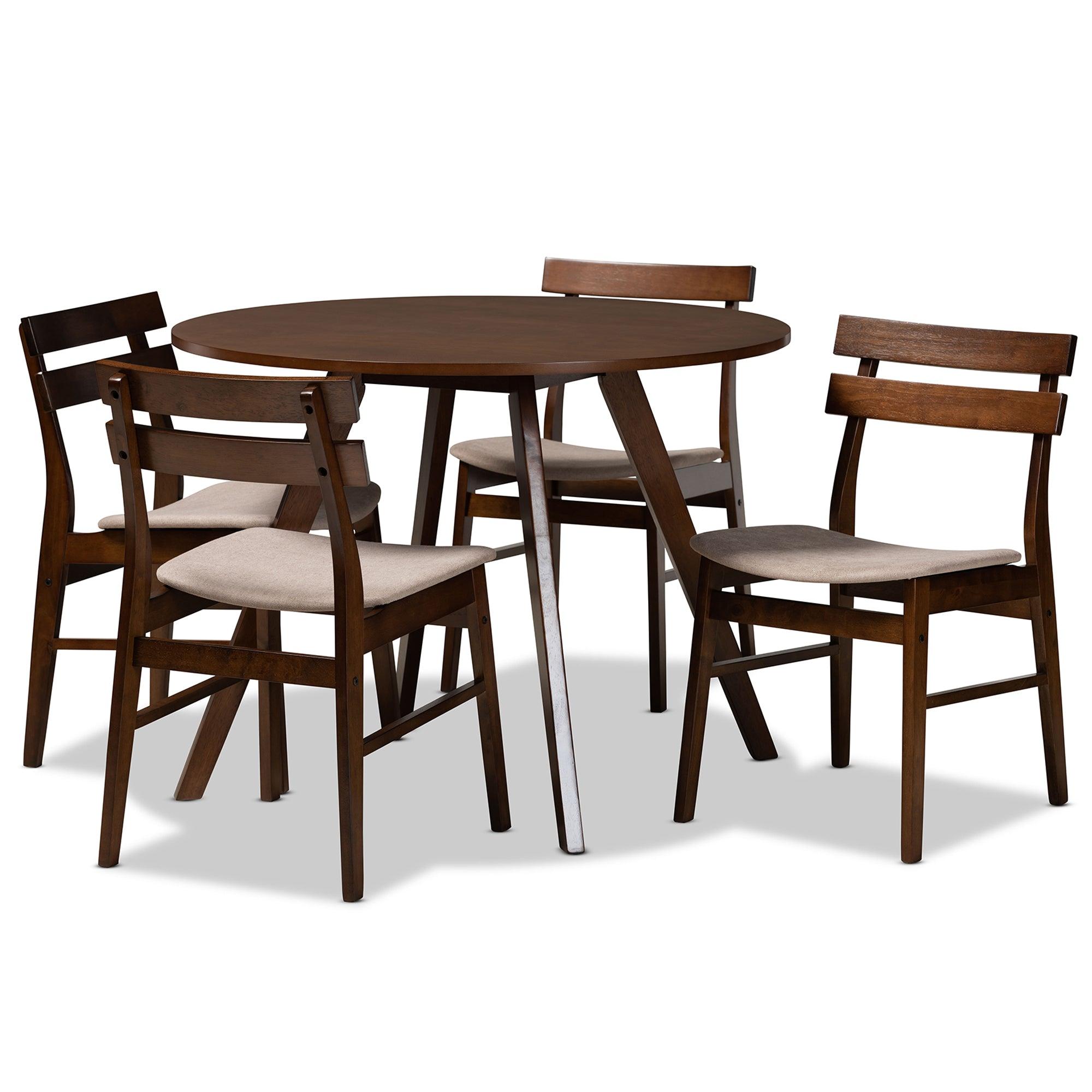 Eiko Mid-Century Modern Transitional Light Fabric Upholstered and Finished Wood 5-Piece Dining Set