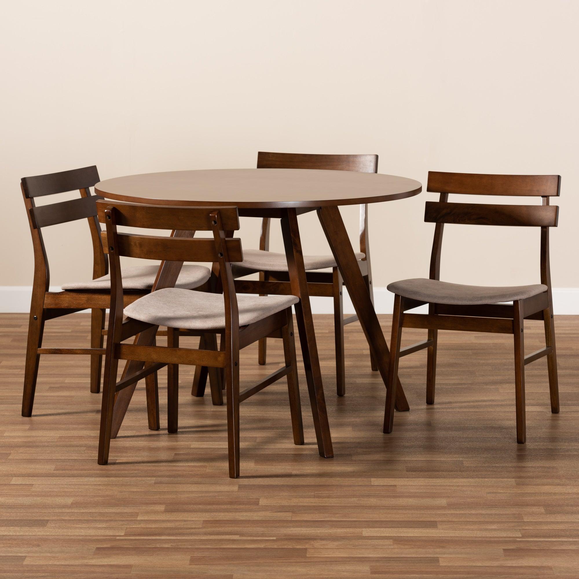 Eiko Mid-Century Modern Transitional Light Fabric Upholstered and Finished Wood 5-Piece Dining Set