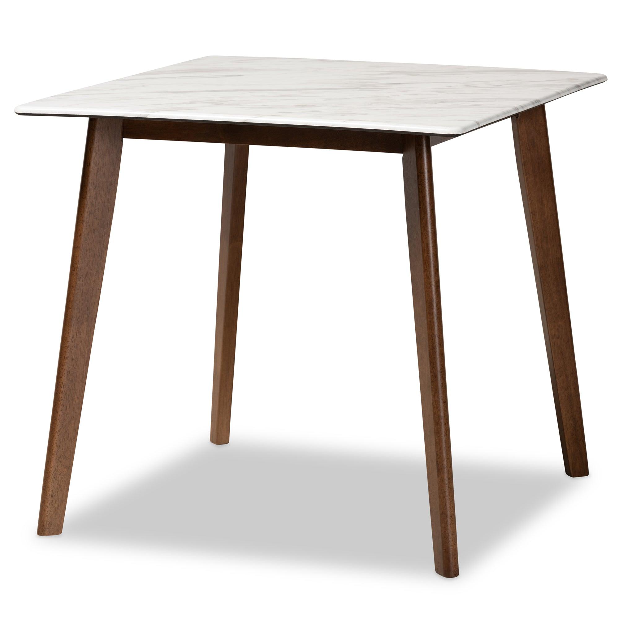 Richmond Mid-Century Modern Light Fabric Upholstered and Finished Wood 5-Piece Dining Set with Faux Marble Dining Table
