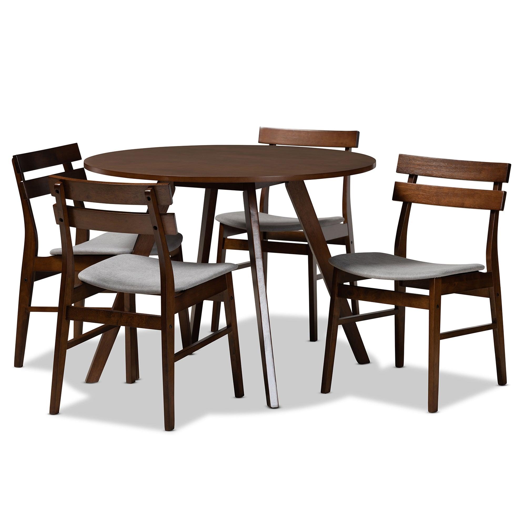 Eiko Mid-Century Modern Transitional Light Fabric Upholstered and Finished Wood 5-Piece Dining Set