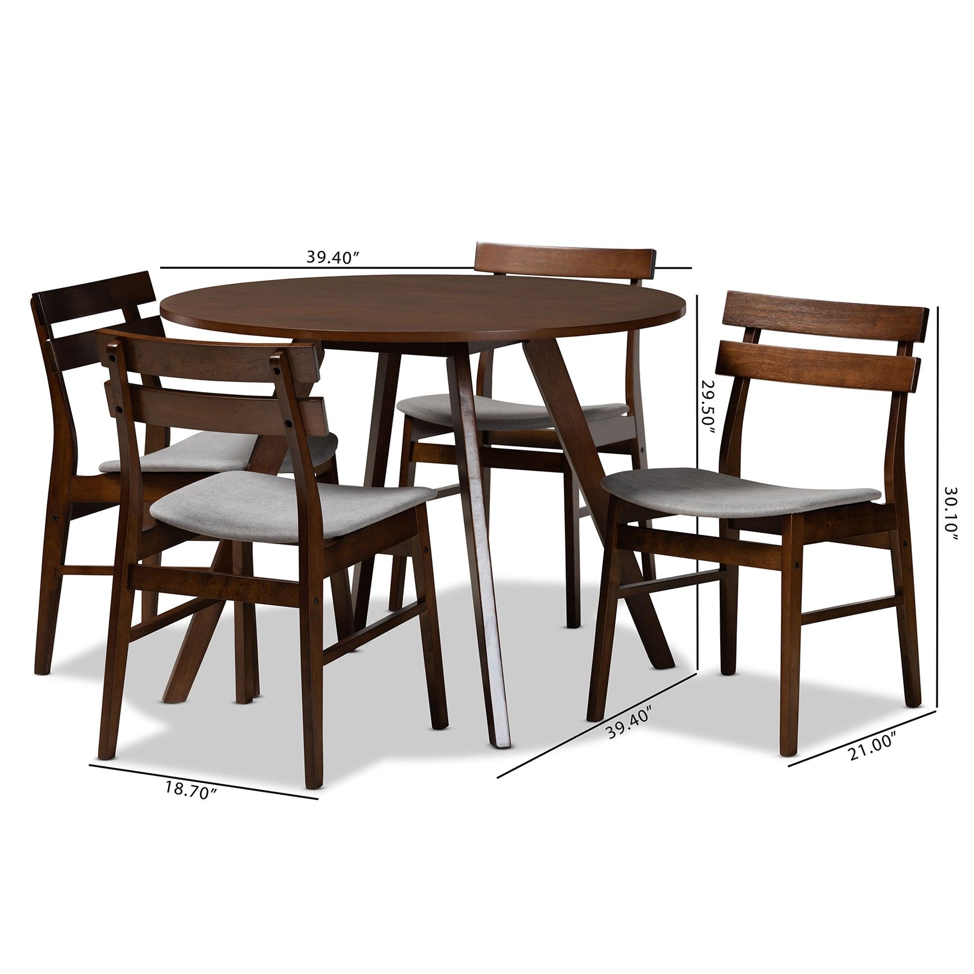Eiko Mid-Century Modern Transitional Light Fabric Upholstered and Finished Wood 5-Piece Dining Set