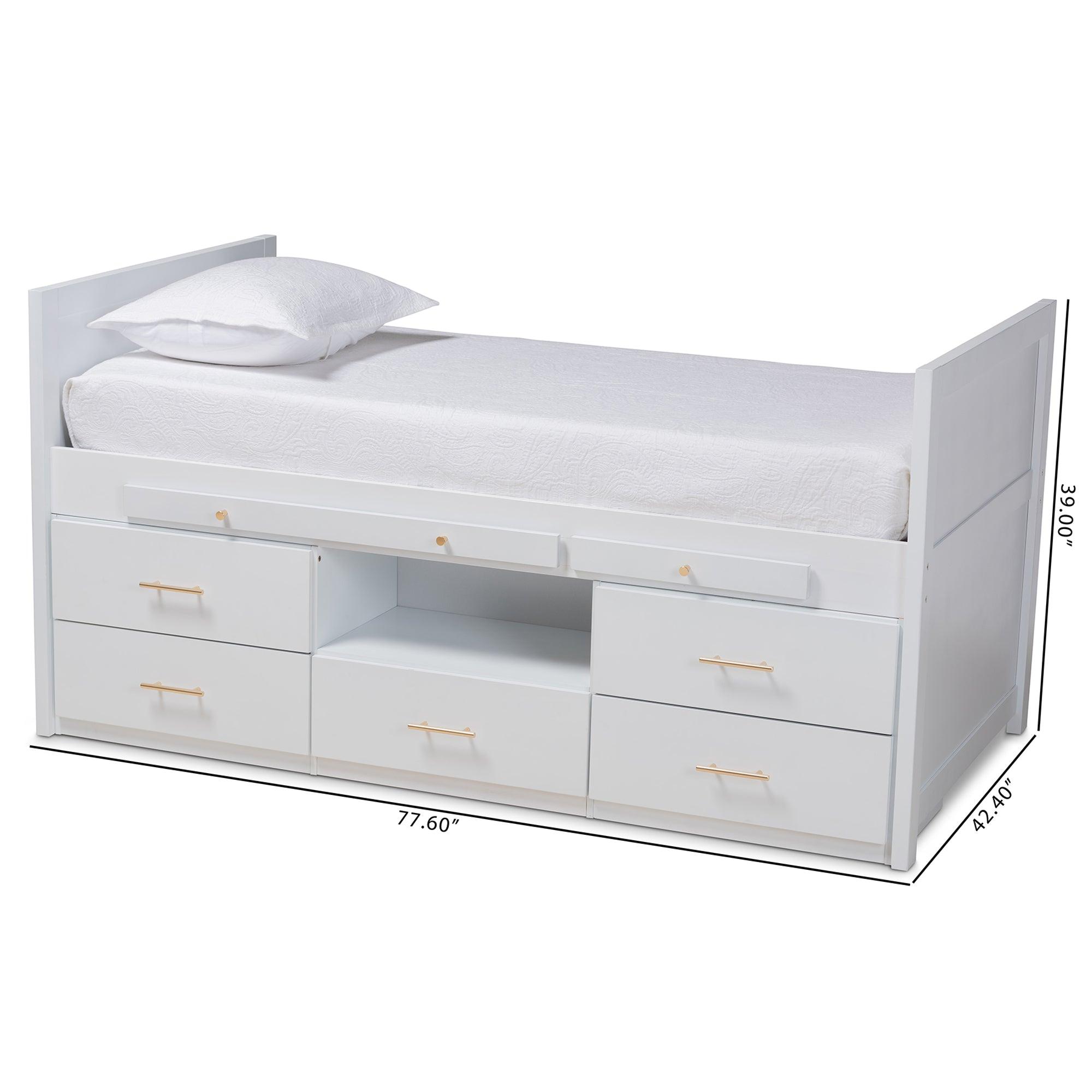 Mirza Modern and Contemporary Finished Wood 5-Drawer Storage Bed with Pull-Out Desk