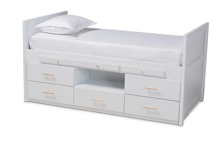 Mirza Modern and Contemporary Finished Wood 5-Drawer Storage Bed with Pull-Out Desk