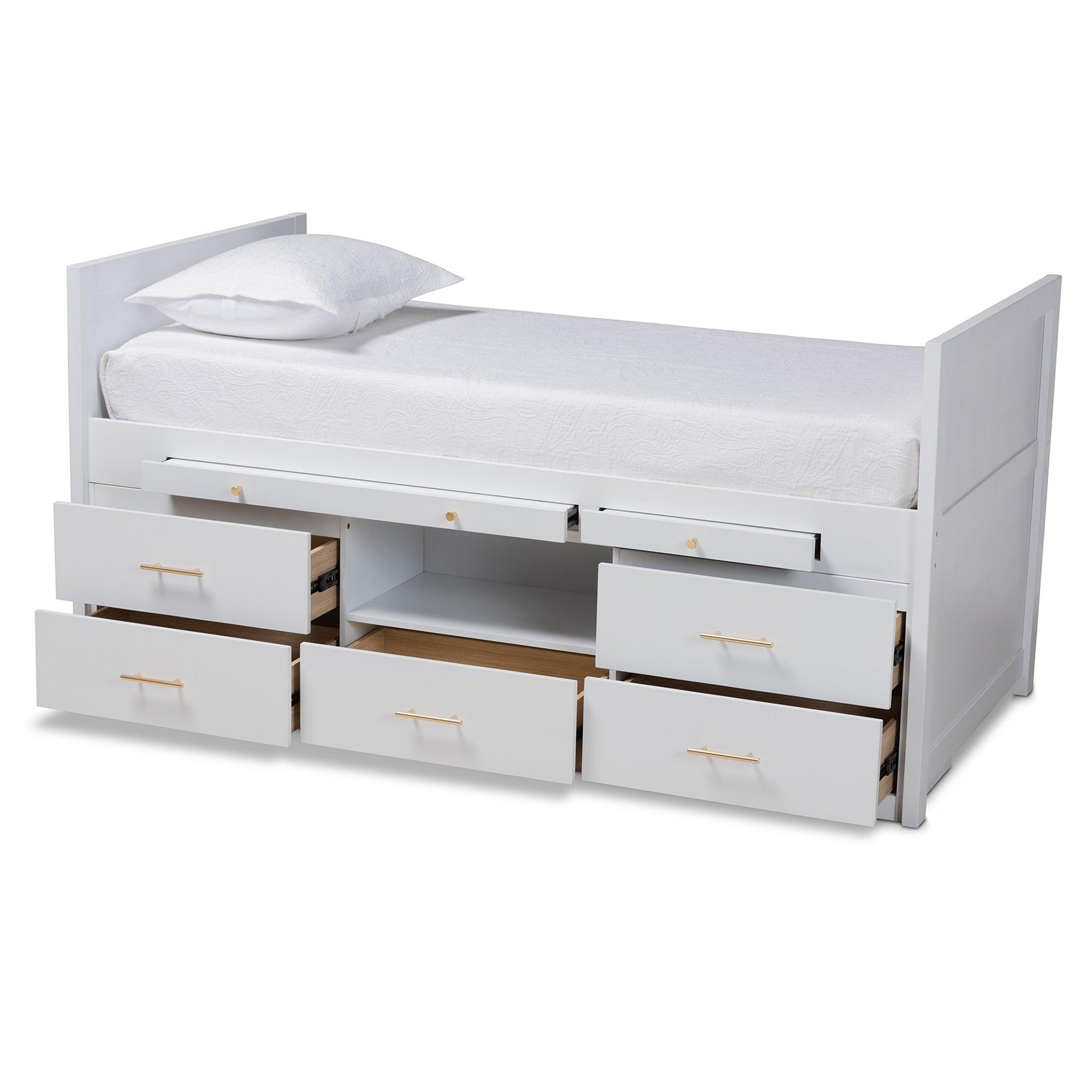 Mirza Modern and Contemporary Finished Wood 5-Drawer Storage Bed with Pull-Out Desk