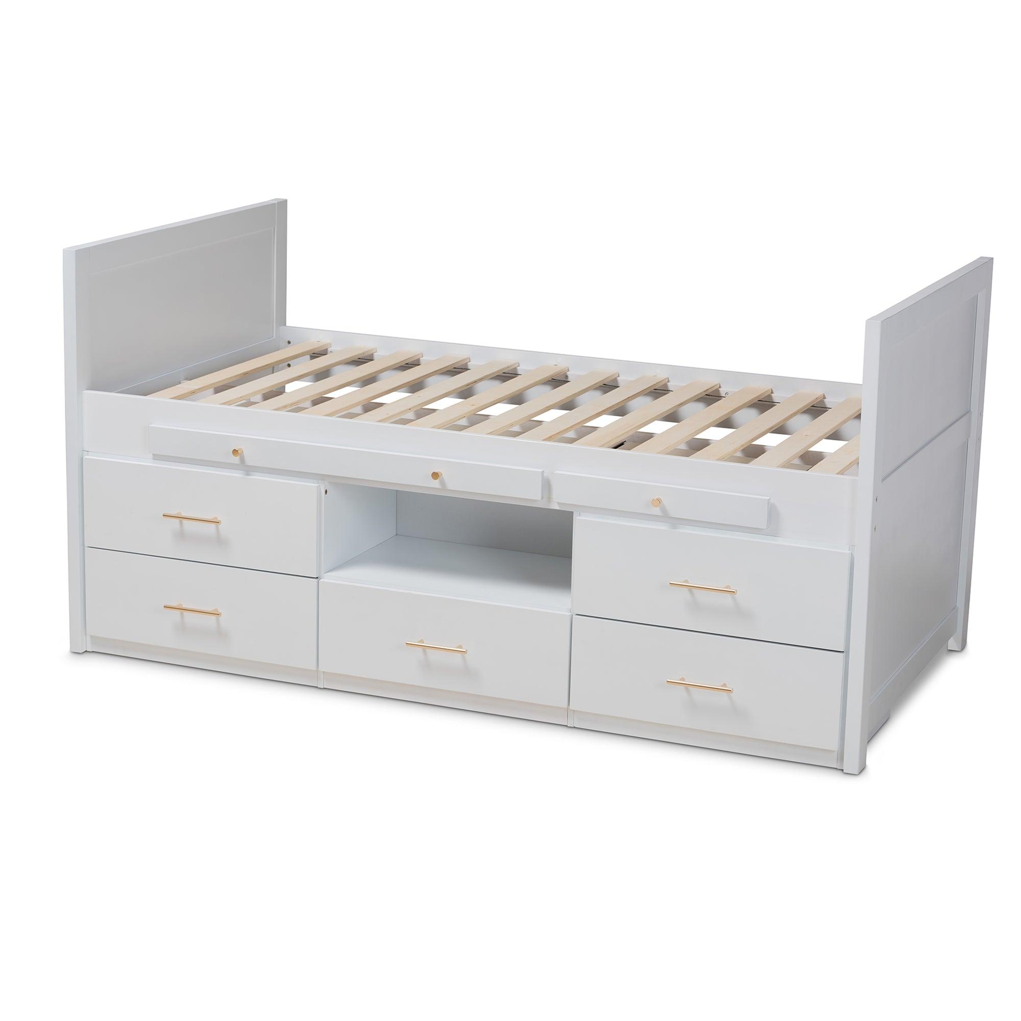 Mirza Modern and Contemporary Finished Wood 5-Drawer Storage Bed with Pull-Out Desk