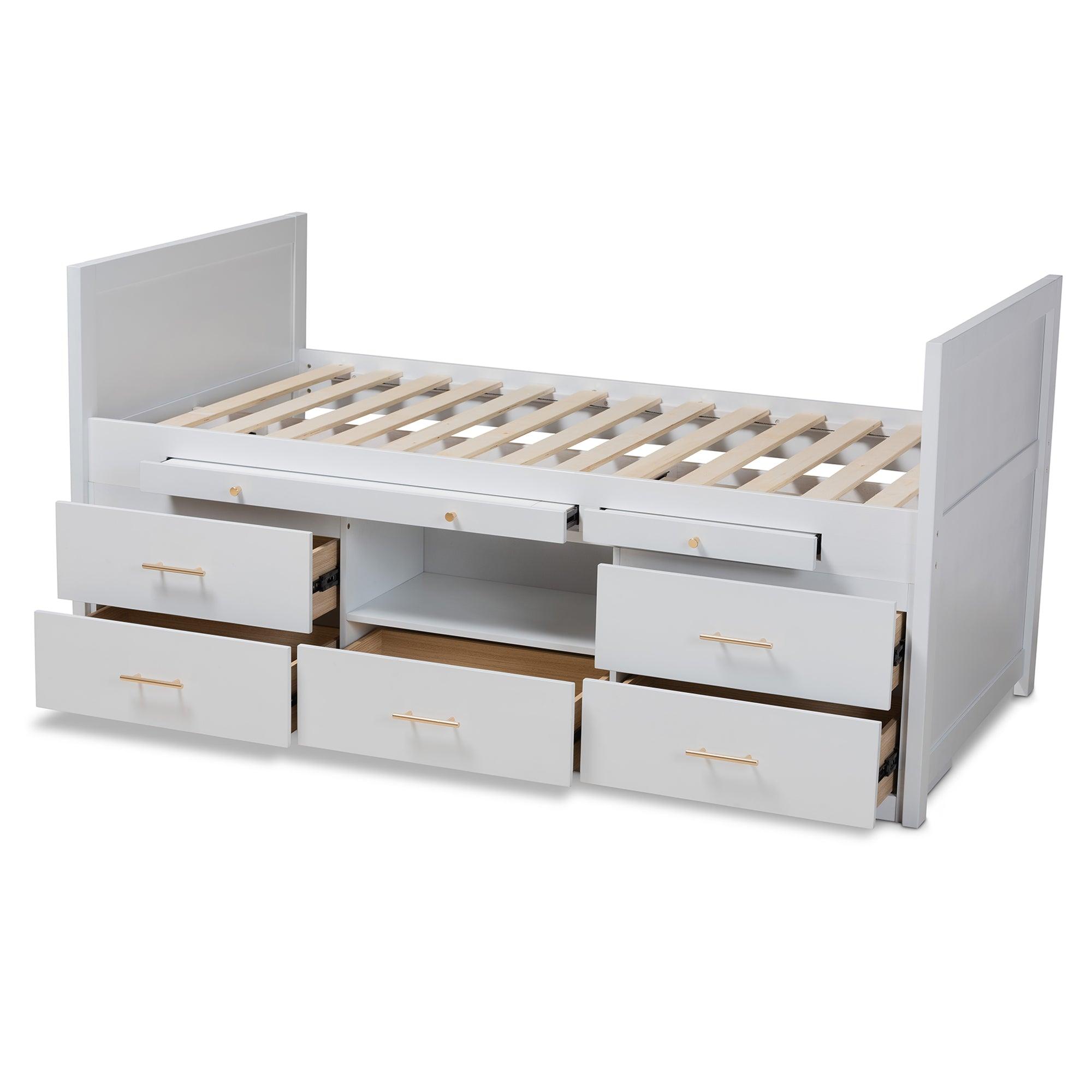 Mirza Modern and Contemporary Finished Wood 5-Drawer Storage Bed with Pull-Out Desk