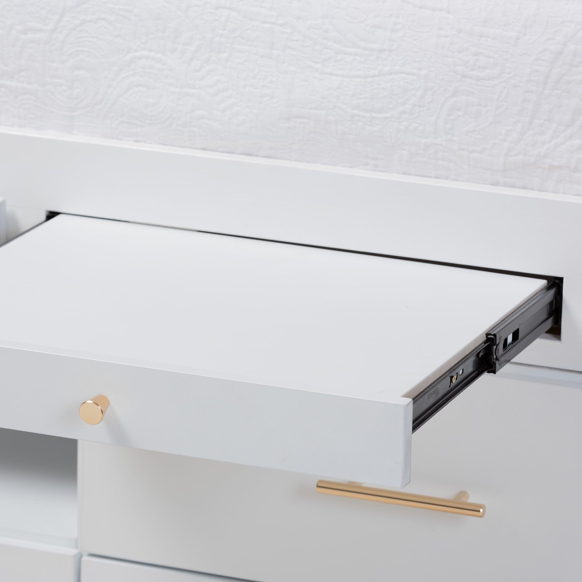 Mirza Modern and Contemporary Finished Wood 5-Drawer Storage Bed with Pull-Out Desk