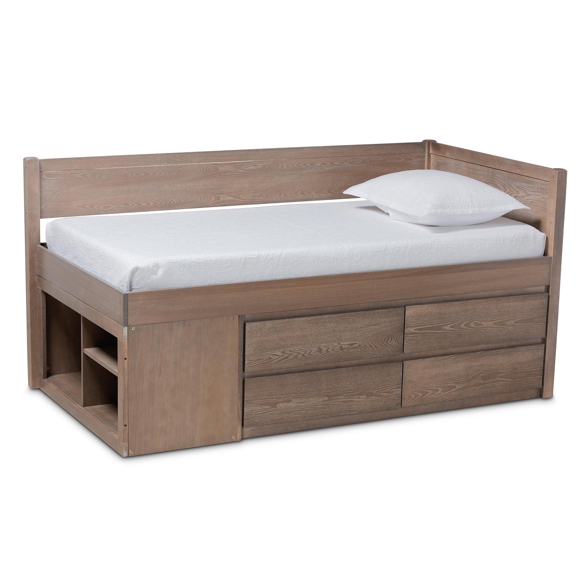 Levon Modern and Contemporary Antique Finished Wood 4-Drawer Storage Bed
