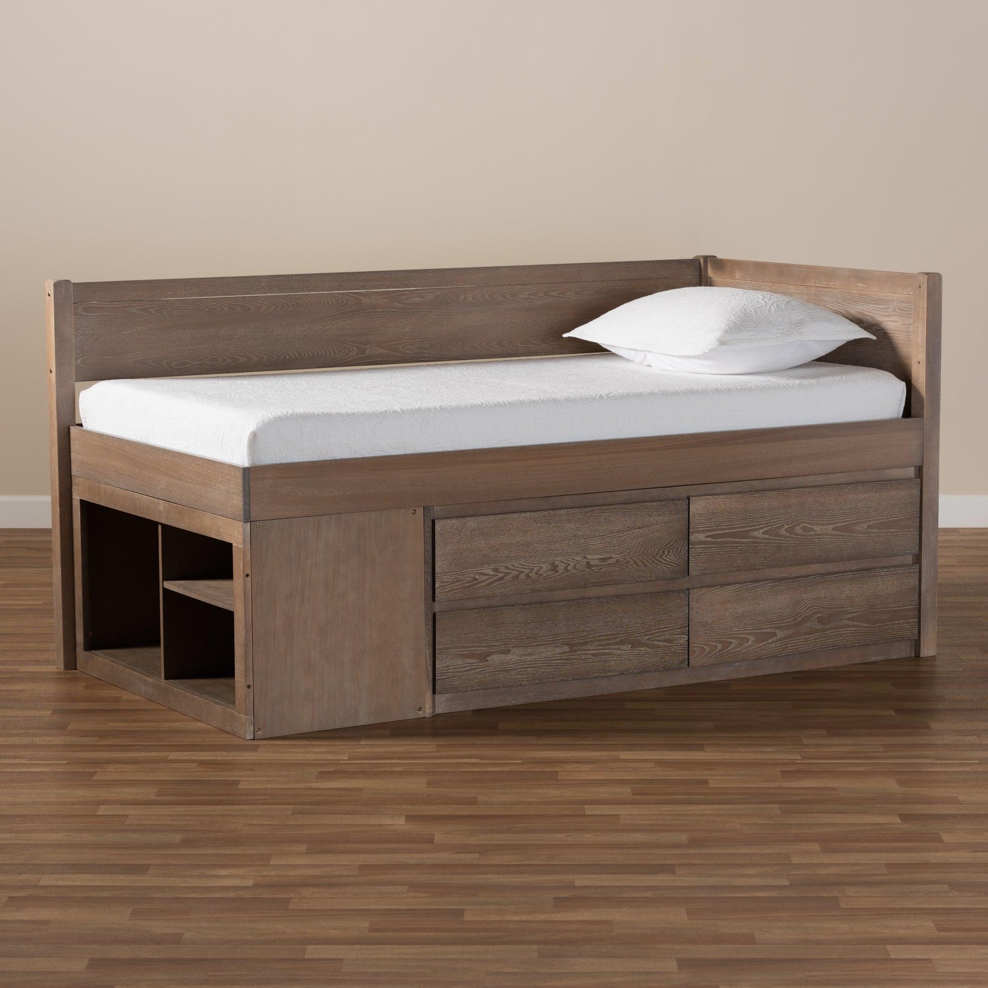 Levon Modern and Contemporary Antique Finished Wood 4-Drawer Storage Bed