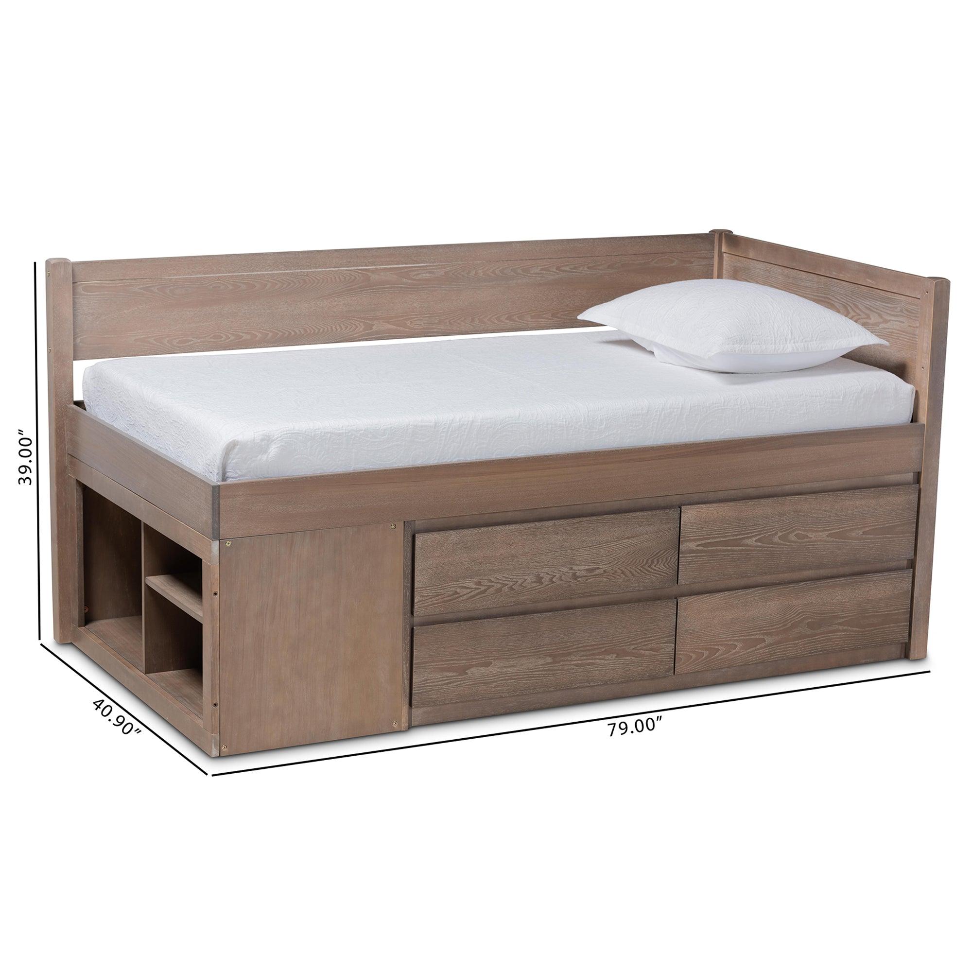 Levon Modern and Contemporary Antique Finished Wood 4-Drawer Storage Bed