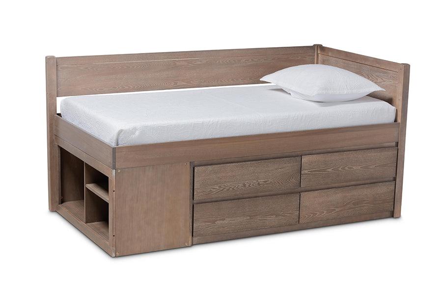 Levon Modern and Contemporary Antique Finished Wood 4-Drawer Storage Bed